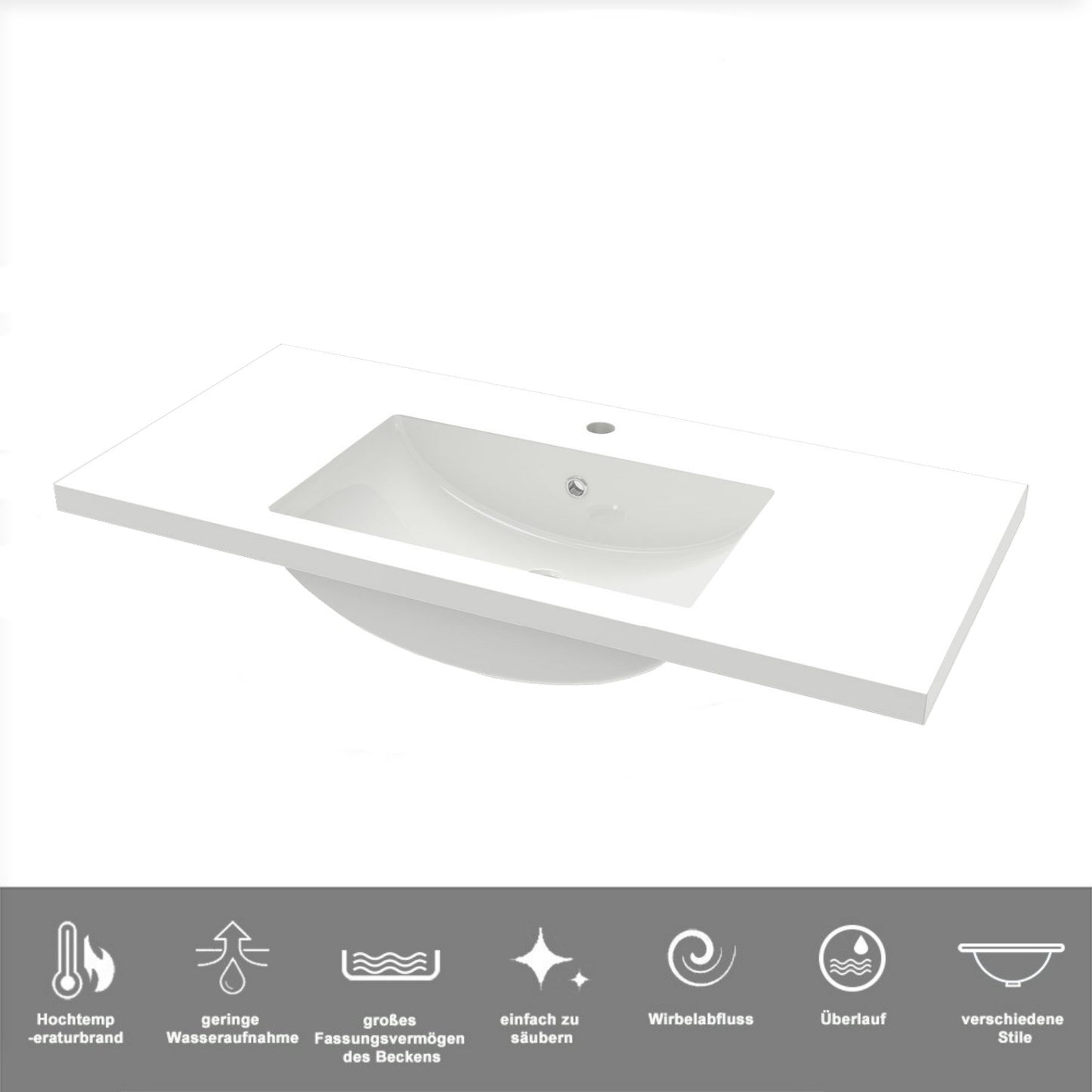 Badezimmermöbel 100cm Mineralguss Waschtisch mit Unterschrank Badmöbel set Badezimmerschränke mit 2 Soft-Close Schubladen Hochglanz Weiß