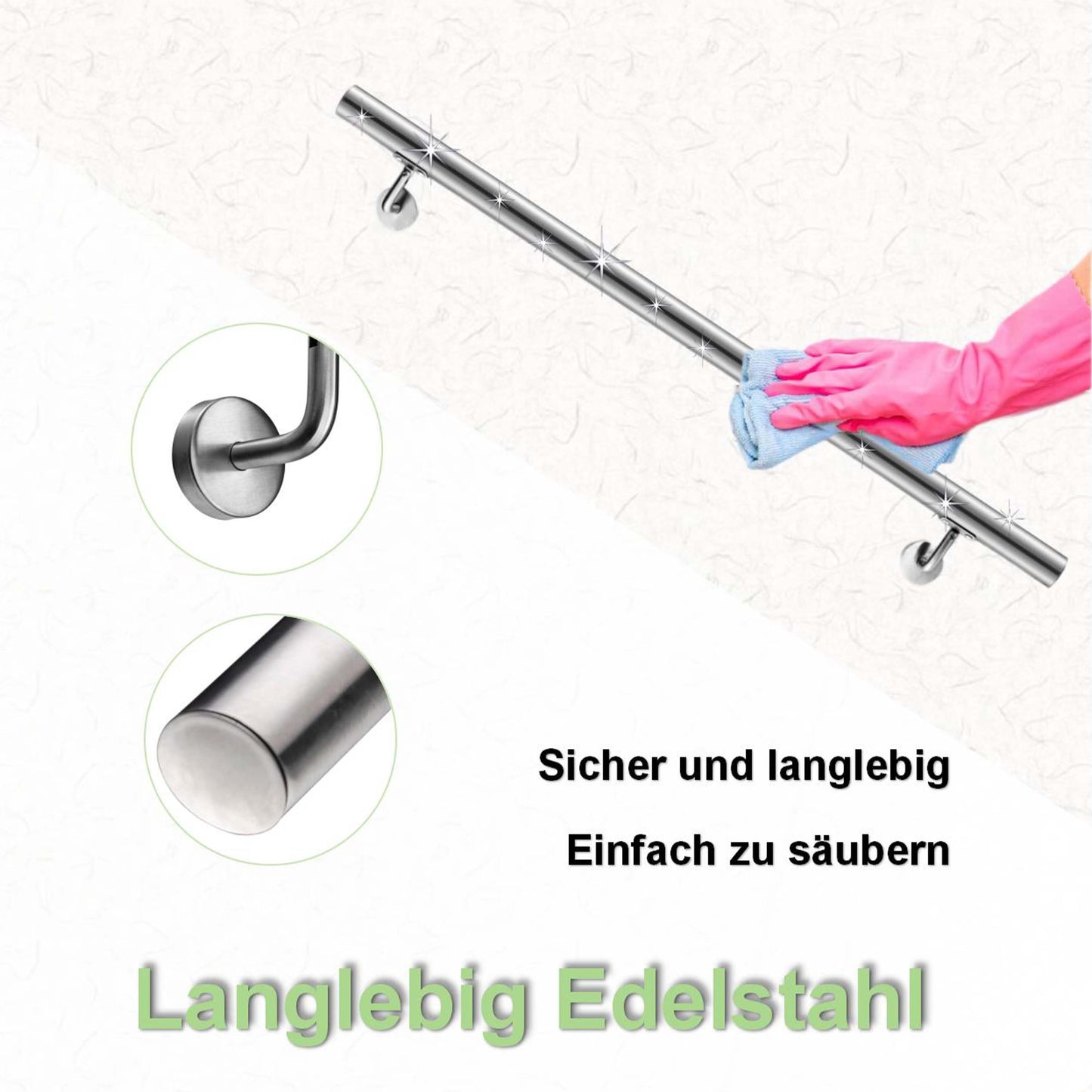 120 cm Handlauf Edelstahl Außentreppe, Wandhandlauf, Treppengeländer Edelstahl Innen und Außen