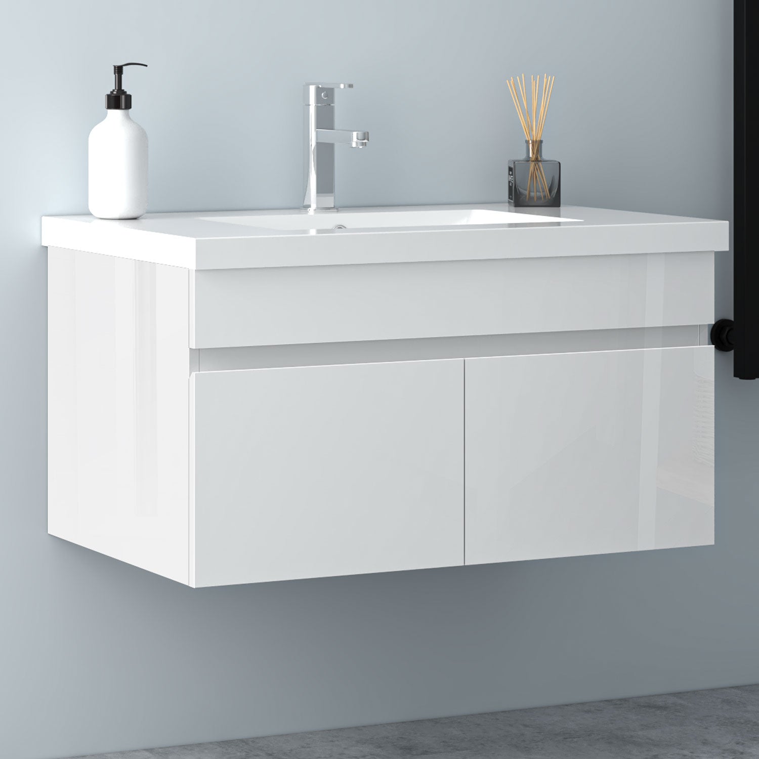 Badezimmer Badmöbel 80cm Mineralguss Waschtisch mit Unterschrank Hänge – OzeanSanitaer