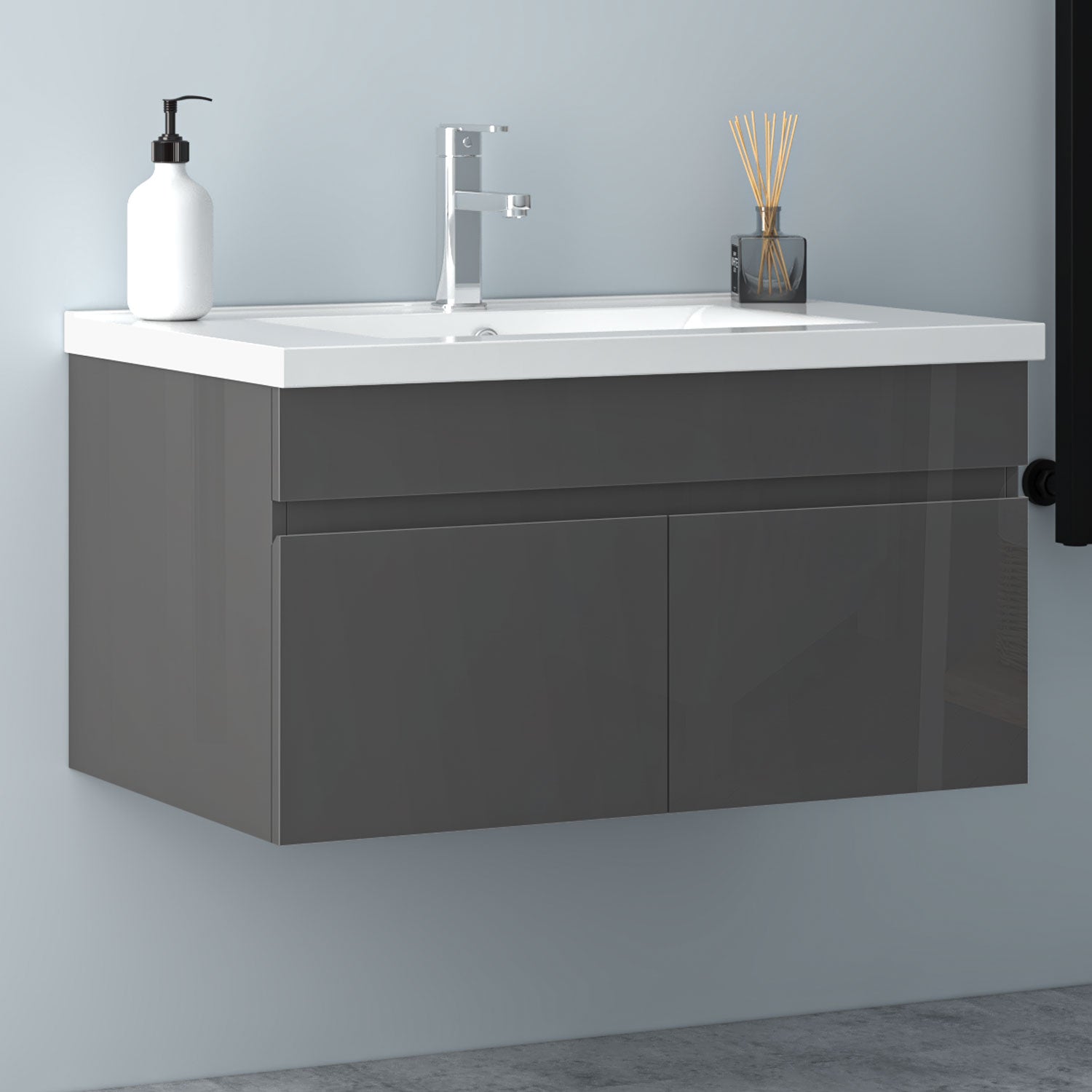 Badezimmer Badmöbel 80cm Keramik Waschtisch mit Unterschrank Hängeschr – OzeanSanitaer