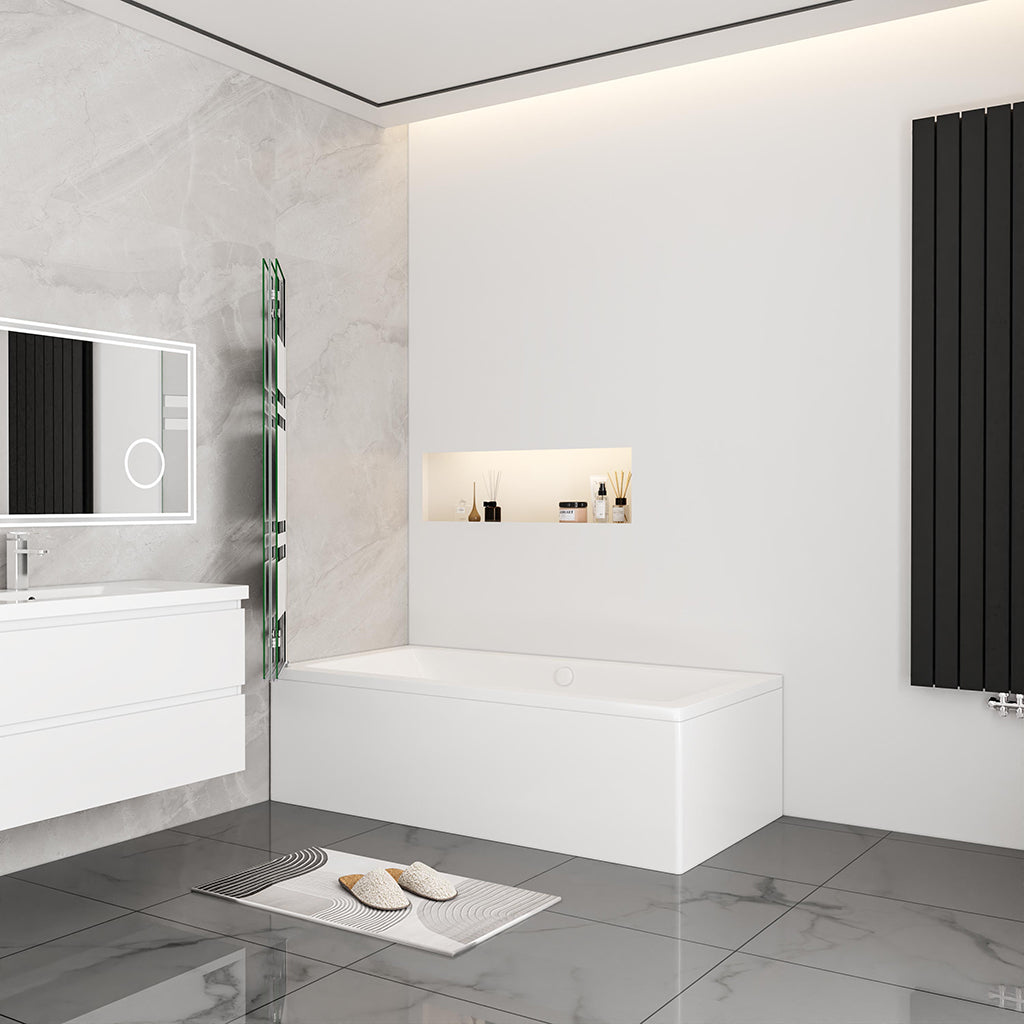 Nano Glas Faltwand Drehwand Trennwand Badewannenaufsatz Duschwand Abtrennung 130 cm Chrom