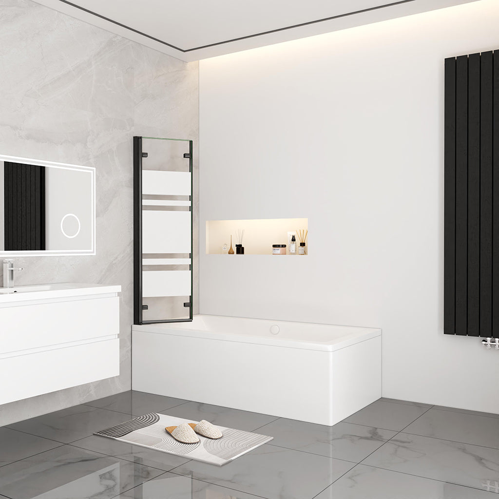 Nano Glas Faltwand Drehwand Trennwand Badewannenaufsatz Duschwand Abtrennung 130 cm Schwarz