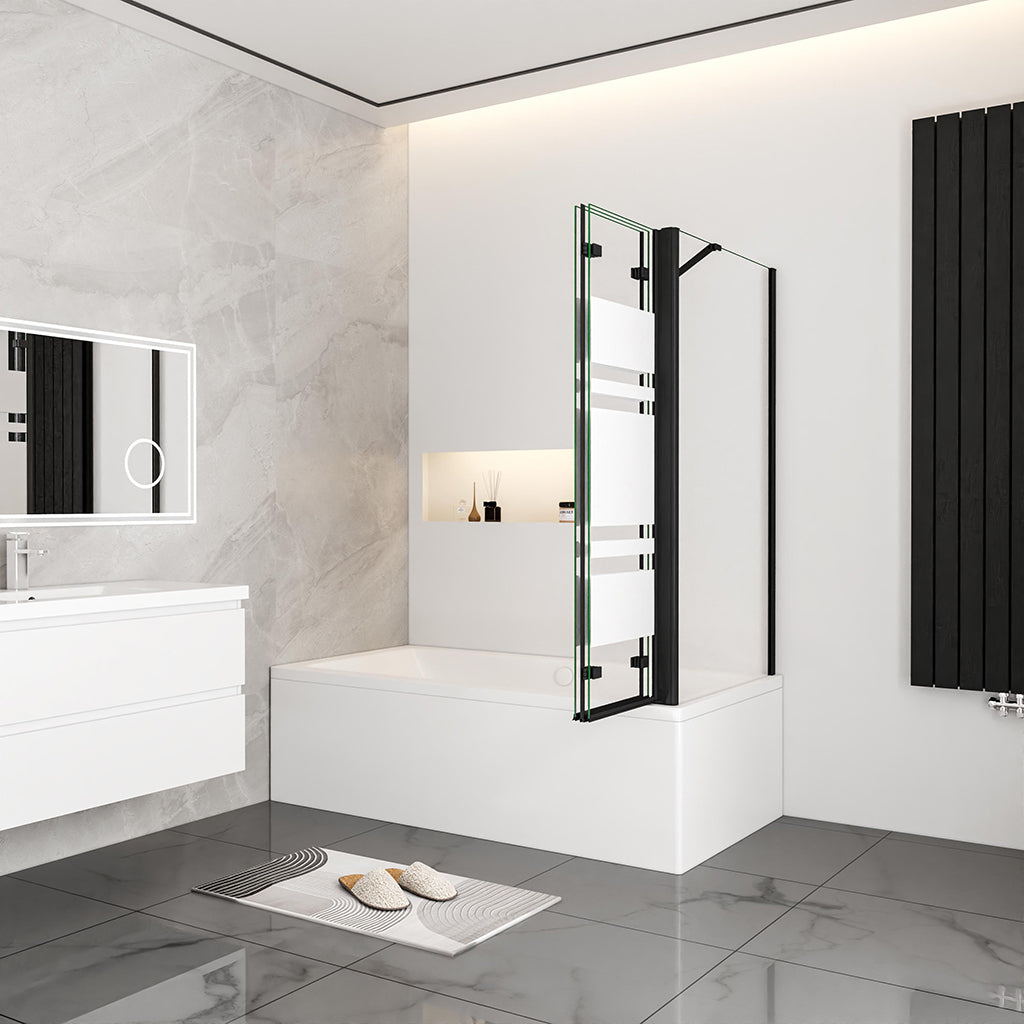 Nano Glas Faltwand Drehwand Trennwand Badewannenaufsatz mit Seitenwand Duschwand Abtrennung 130+70cm Schwarz