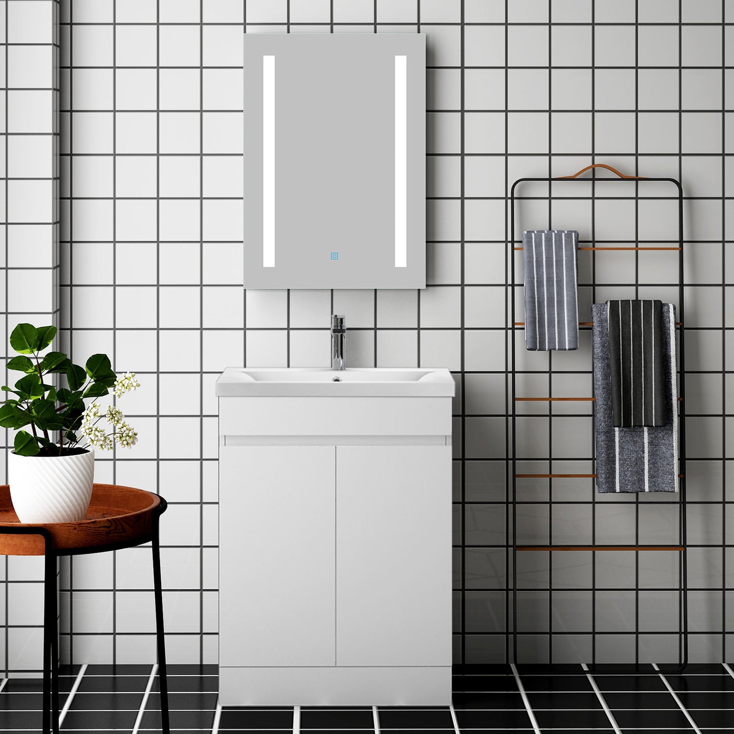 Badmöbel Set ADELA 50 cm Standschrank Weiss Waschbecken mit Unterschrank mit Soft-Close Funktion