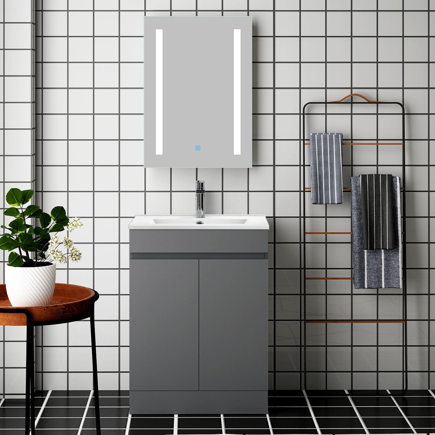 Badmöbel Set ADELA 60 cm Standschrank Anthrazit Waschbecken mit Unterschrank mit Soft-Close Funktion