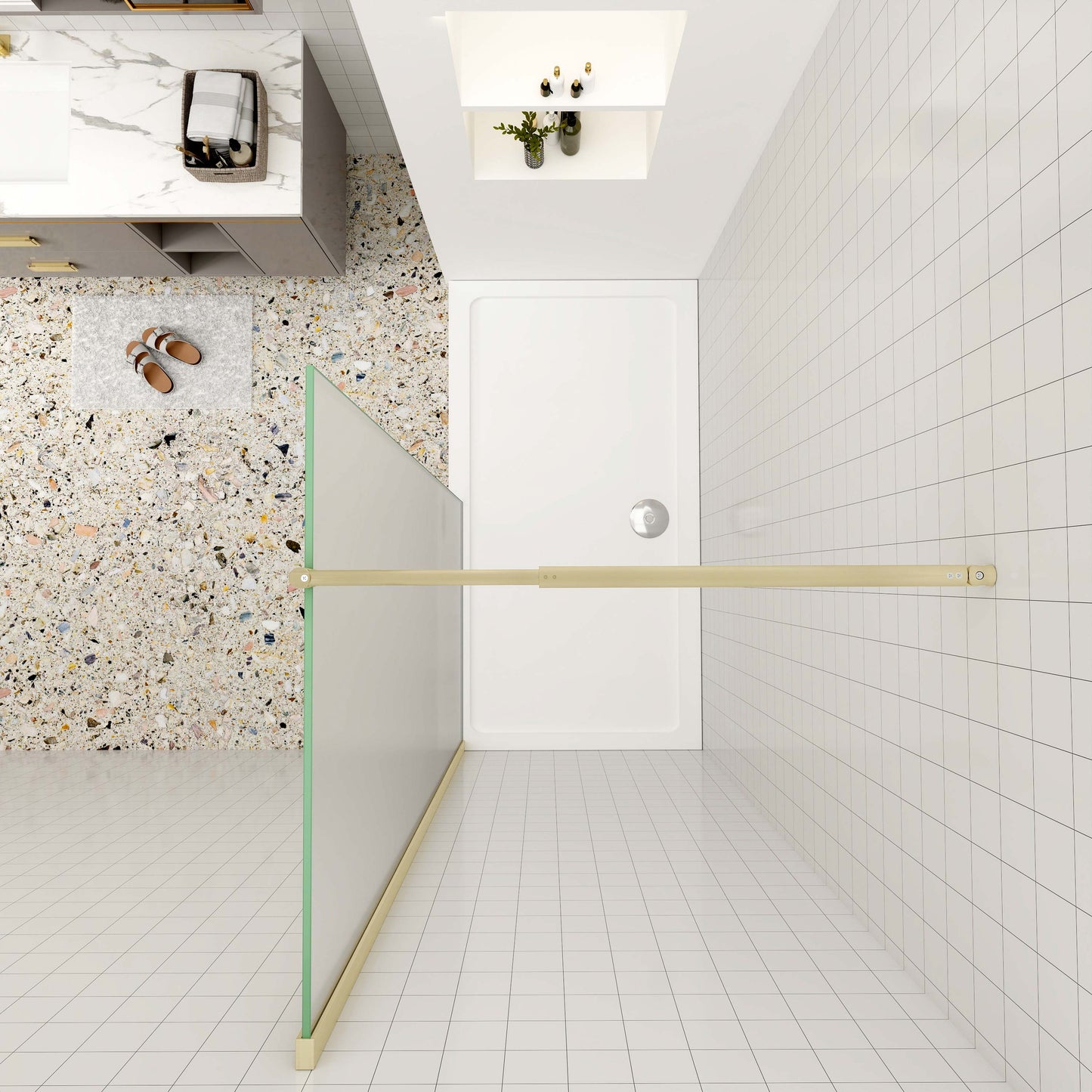 Duschabtrennung 10mm ESG NANO Glas 120 cm Walk in Duschwand Dusche goldfarben