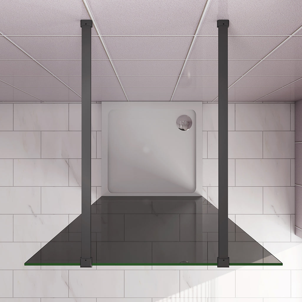 Duschabtrennung 87.7 H.200 cm Walk in Duschwand Schwarz Schutzfolie mit 2xStabilisationsstange 140cm für badezimmer