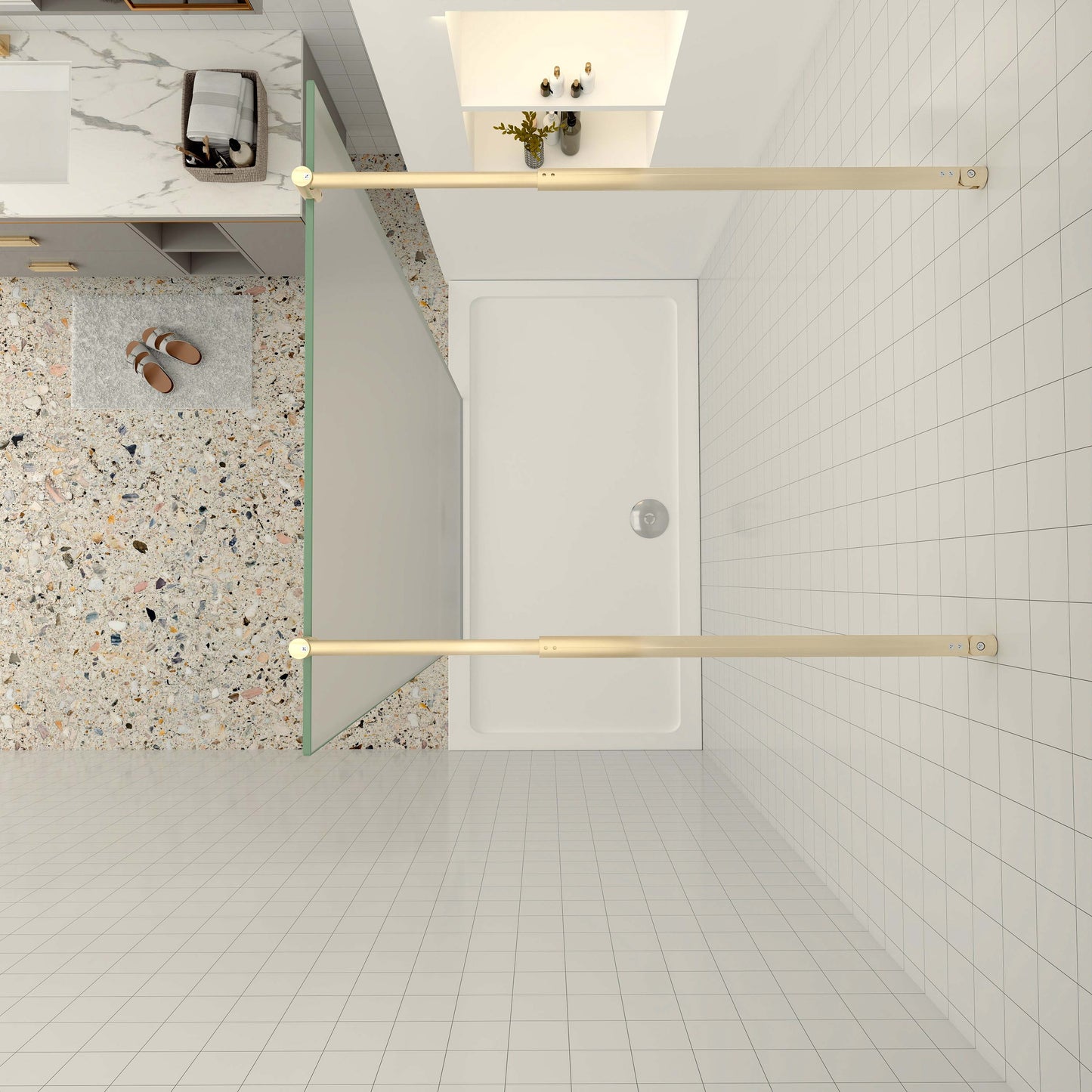 Duschabtrennung Duschwand 10mm ESG NANO Glas 137.7 cm goldfarben