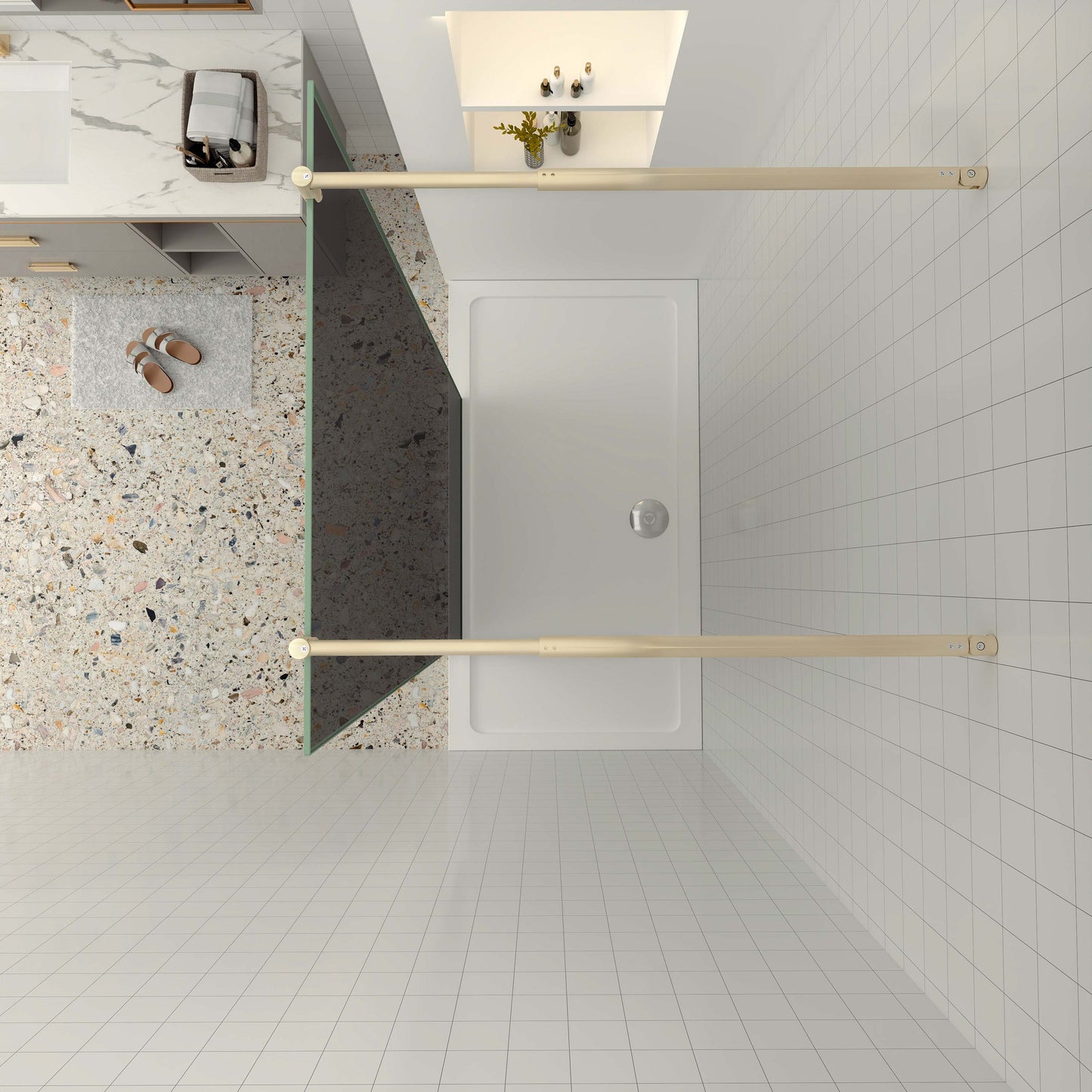 Duschabtrennung Duschwand 8mm NANO Glas 137.7 cm goldfarben