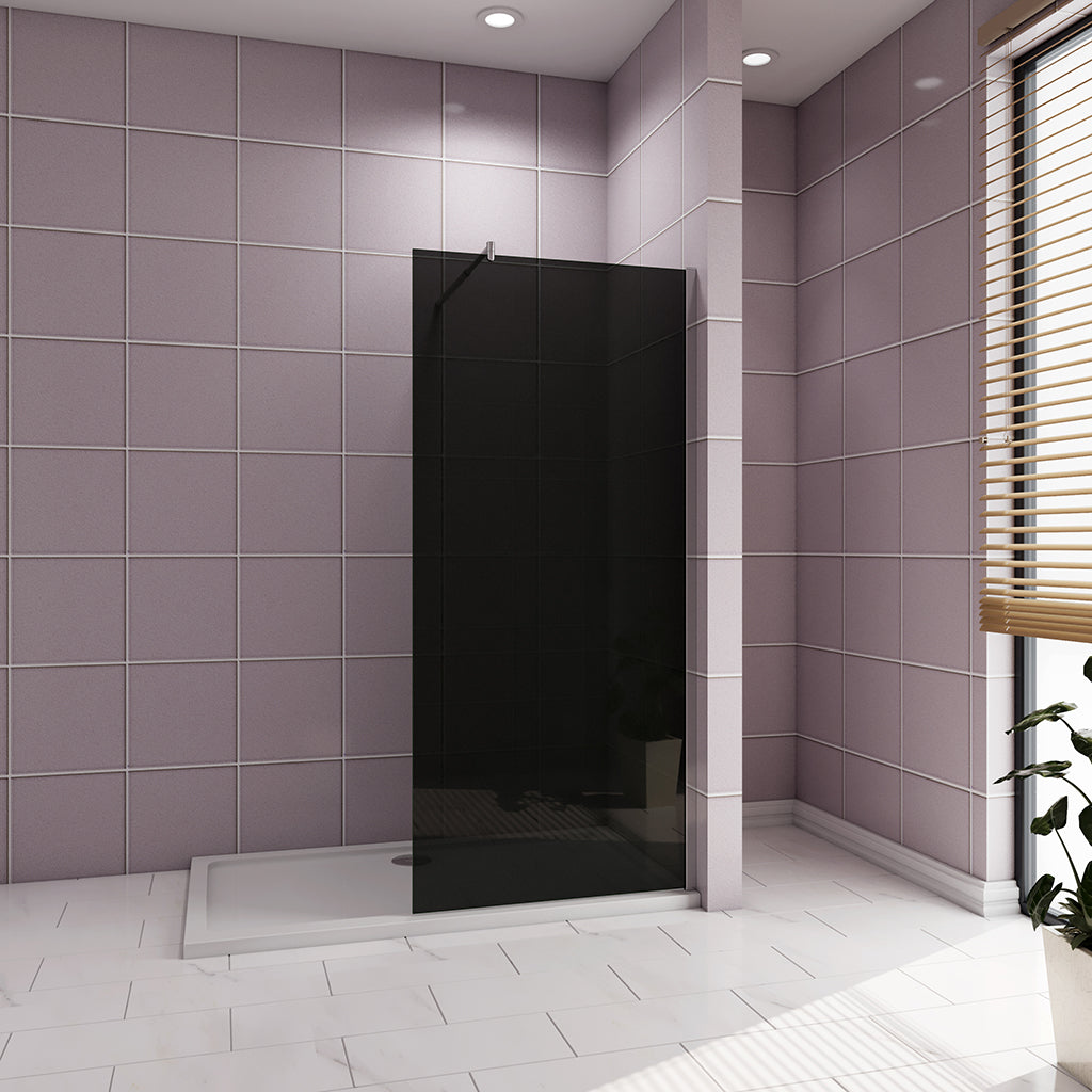 Duschkabine 80 H.200 cm Walk in Duschwand Schwarz Schutzfolie mit Stabilisationsstange 70-120cm für badezimmer