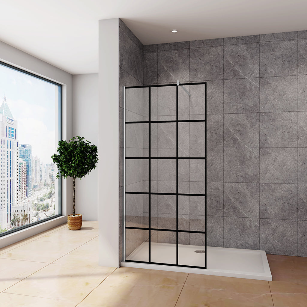 Duschkabine 90 H.200 cm Walk in Duschwand Gittermuster mit Stabilisationsstange 70-120cm für badezimmer