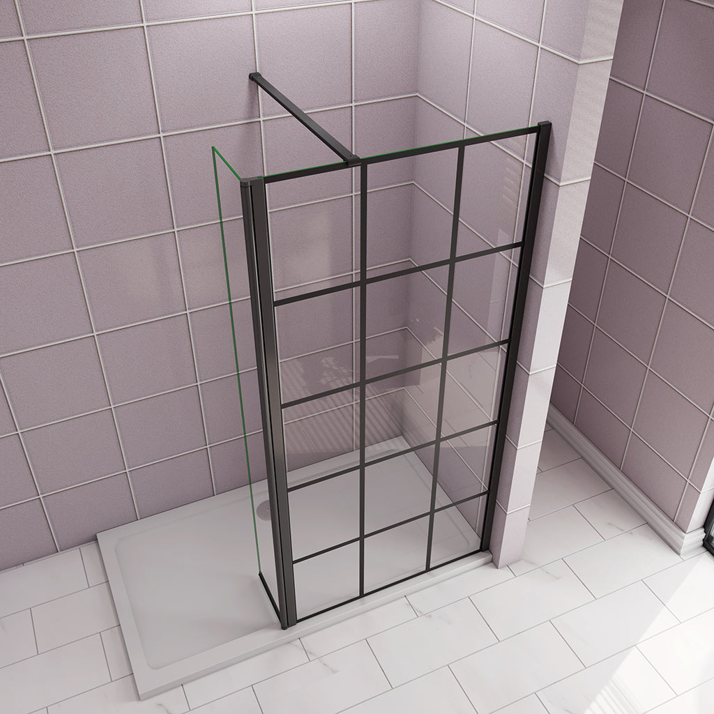 Duschkabine Walk in Duschwänd 120+40 Gittermuster mit Schwenkbar Stabilisationsstange 90 cm für badezimmer