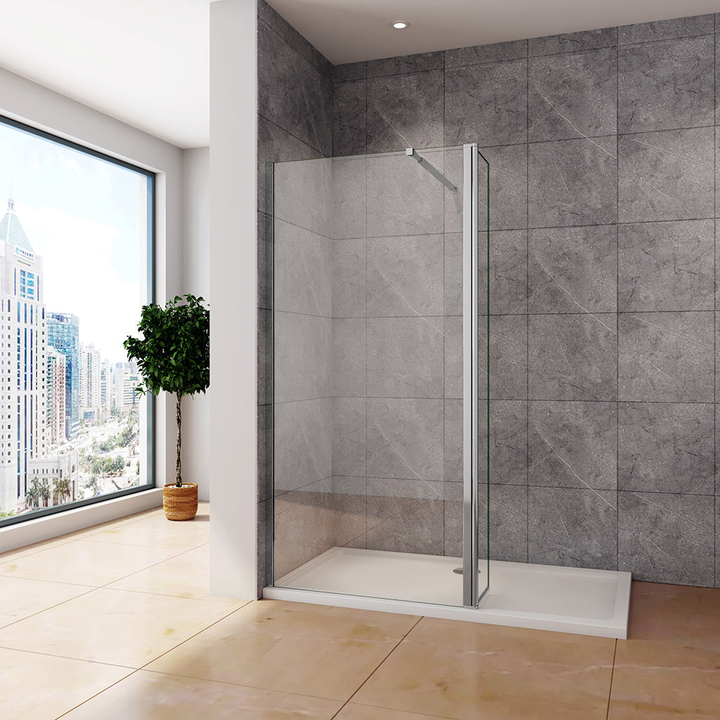 Duschkabine Walk in Duschwänd 50+40 mit Schwenkbar Stabilisationsstange 73-120 cm