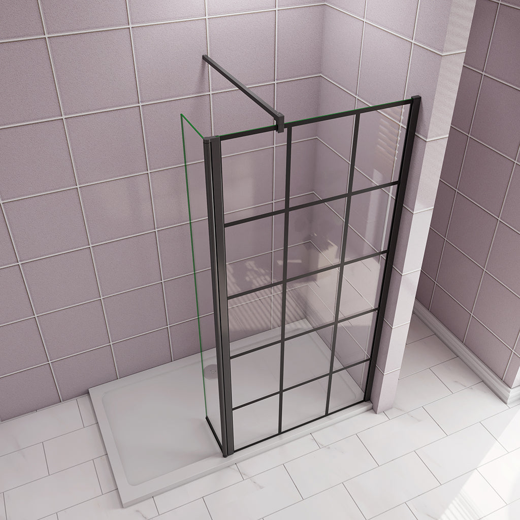 Duschkabinen Walk in Duschwand 80+40 Gittermuster mit Schwenkbar Stabilisationsstange 140 cm für badezimmer