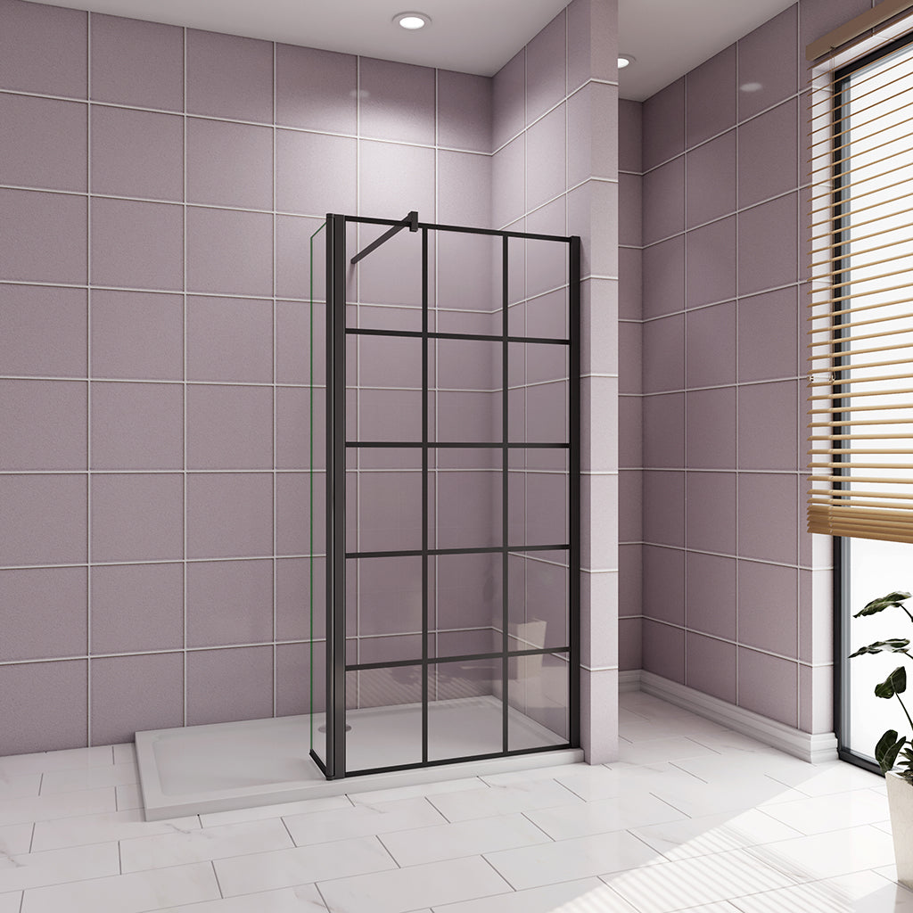 Duschkabinen Walk in Duschwand 90+40 Gittermuster mit Schwenkbar Stabilisationsstange 140 cm