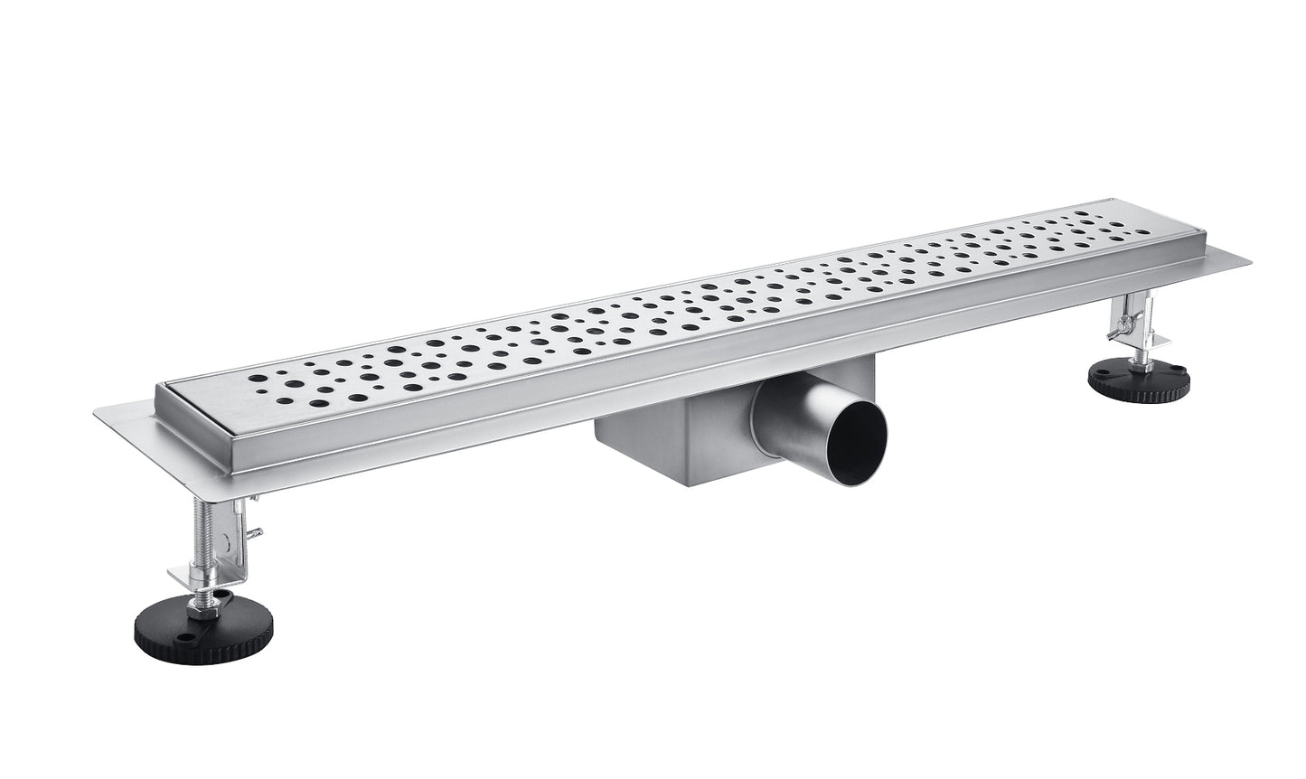 Duschrinne Edelstahl Duschablauf flach Bodenablauf Komplettset Siphon mit Geruchsstop und Haarsieb Kreise 80cm