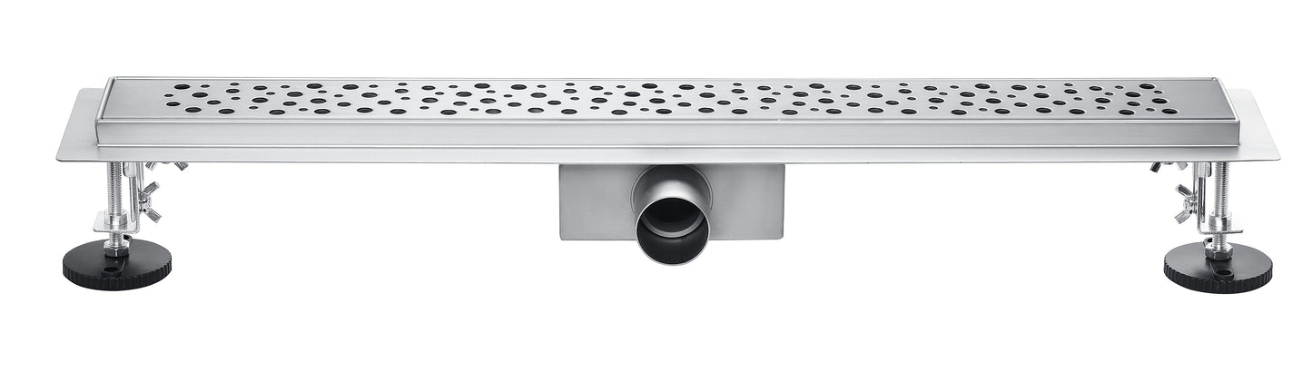 Duschrinne Edelstahl Duschablauf flach Bodenablauf Komplettset Siphon mit Geruchsstop und Haarsieb Kreise 80cm