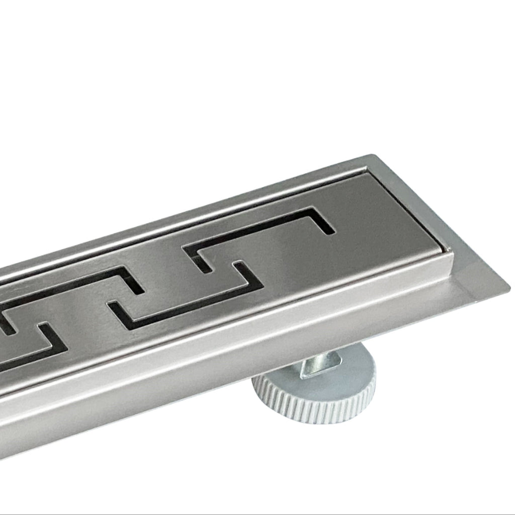 Duschrinne Edelstahl Duschablauf flach Bodenablauf Komplettset Siphon mit Geruchsstop und Haarsieb Griechisch 60cm