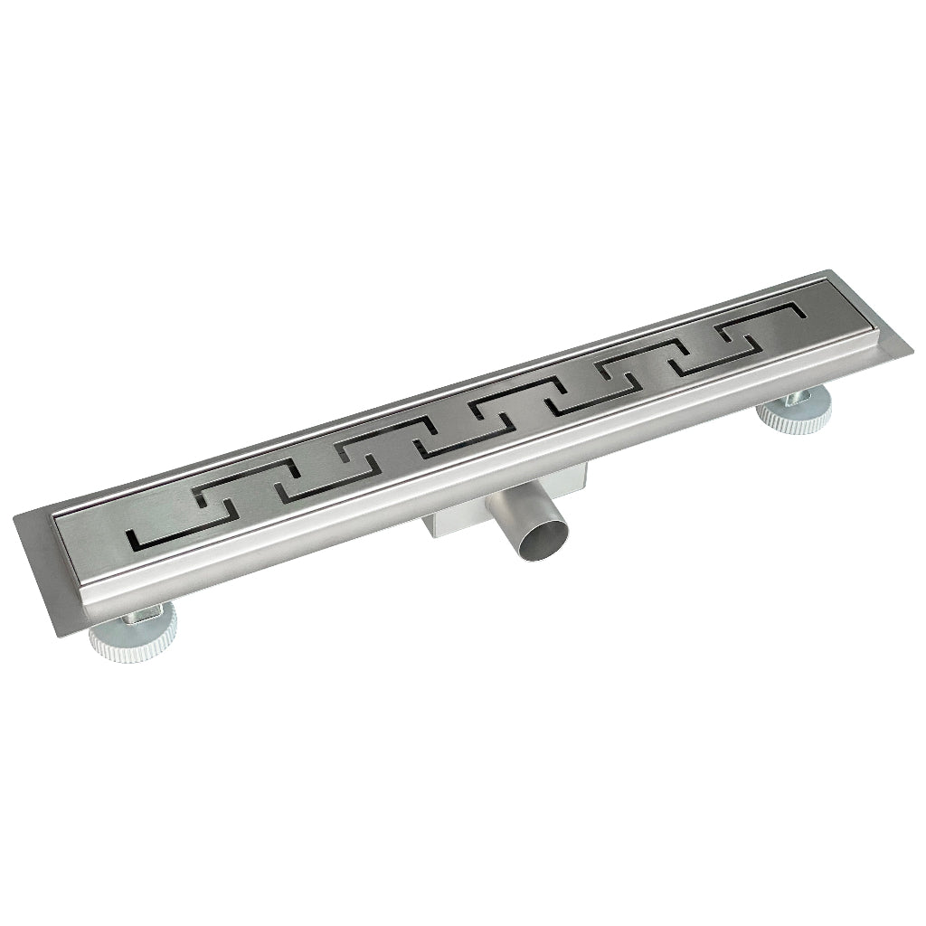 Duschrinne Edelstahl Duschablauf flach Bodenablauf Komplettset Siphon mit Geruchsstop und Haarsieb Griechisch 60cm