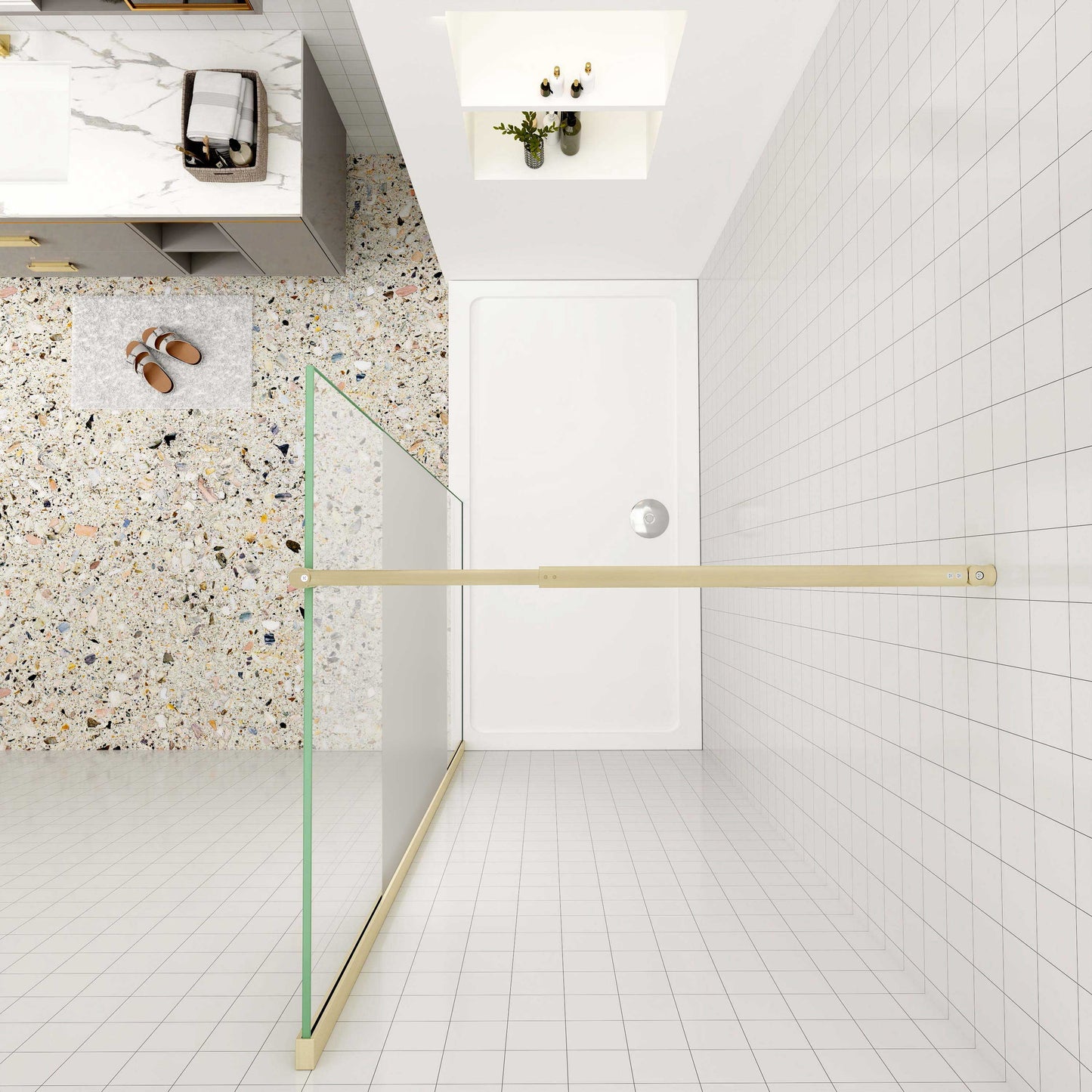 Duschtrennwand 10mm ESG NANO Glas 140 cm Walk in Duschabtrennung Duschkabine goldfarben