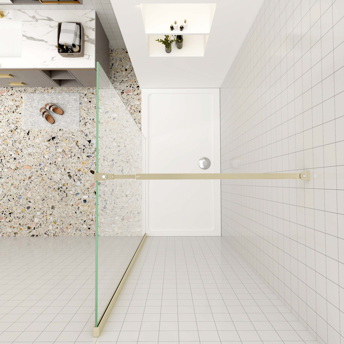 Duschtrennwand 8mm NANO Glas 120 cm Walk in Duschwand Dusche goldfarben