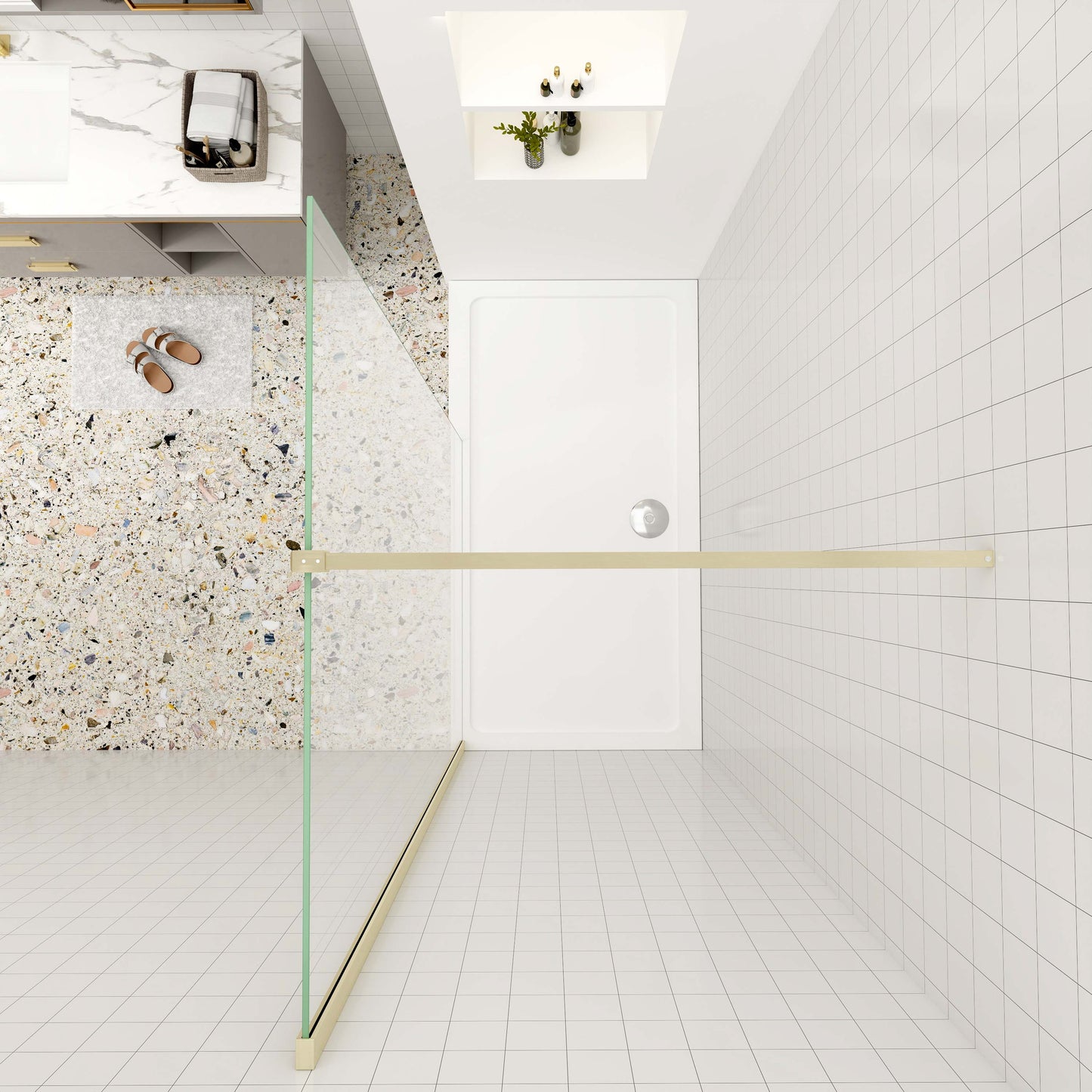 Duschtrennwand 8mm NANO Glas 130 cm Walk in Duschabtrennung Duschkabine goldfarben