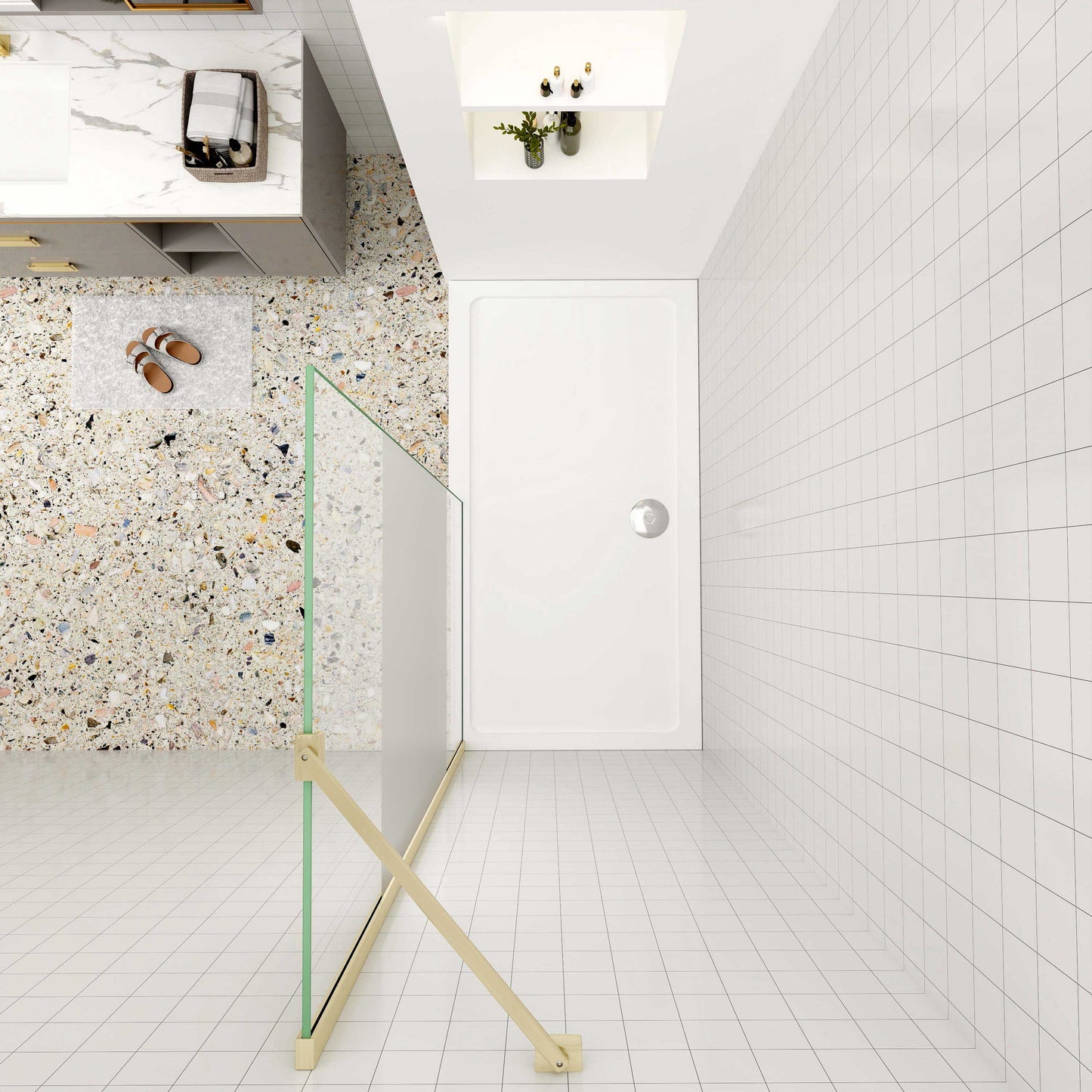 Duschtrennwand 8mm NANO Glas 140 cm Glas Duschabtrennung goldfarben