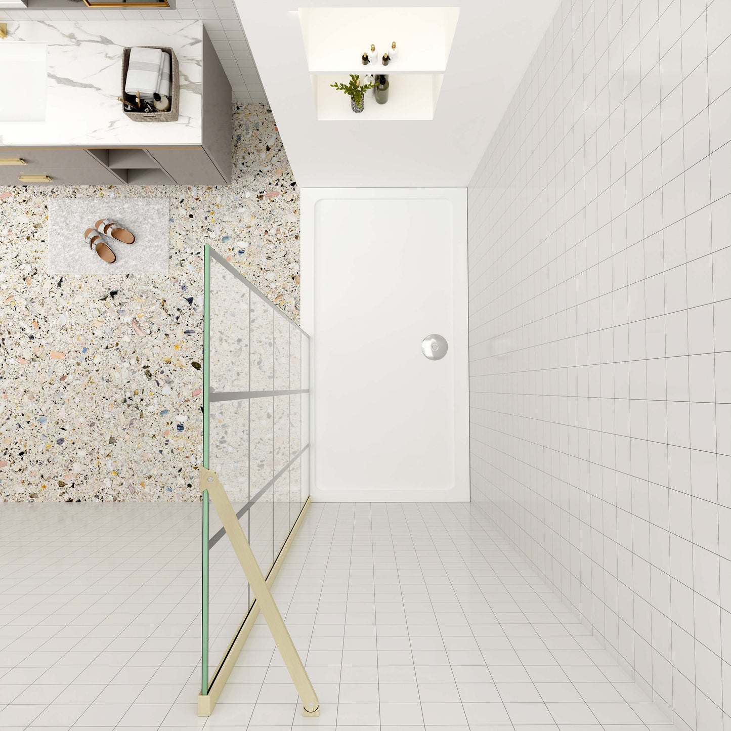 Duschtrennwand 8mm NANO Glas Duschglaswand 90 cm goldfarben