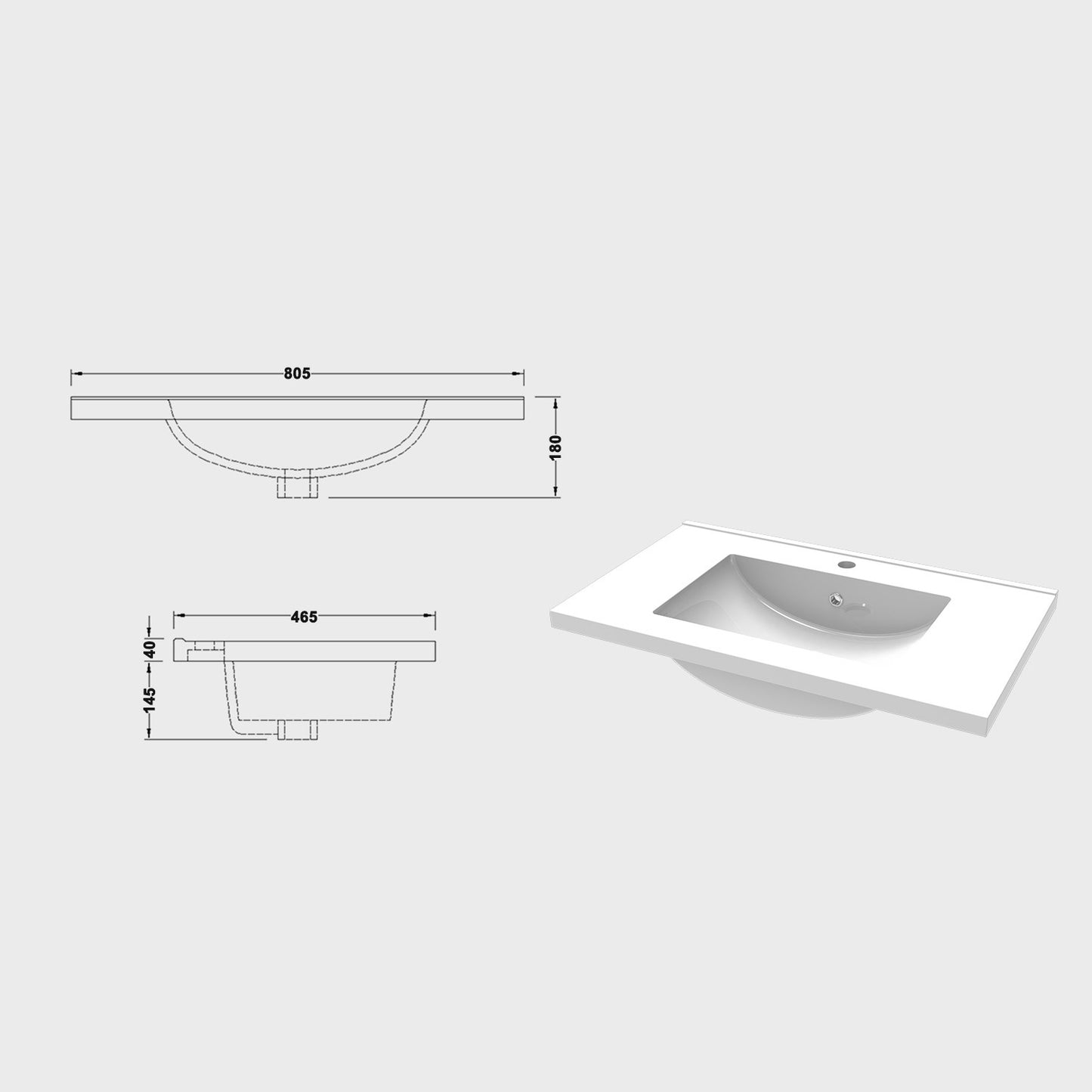 Badezimmer Badmöbel 80cm Keramik Waschtisch mit Unterschrank Hängeschrank Dunkelgrau Matt Badezimmerschränke Badschrank mit 2 Soft-Close Türen