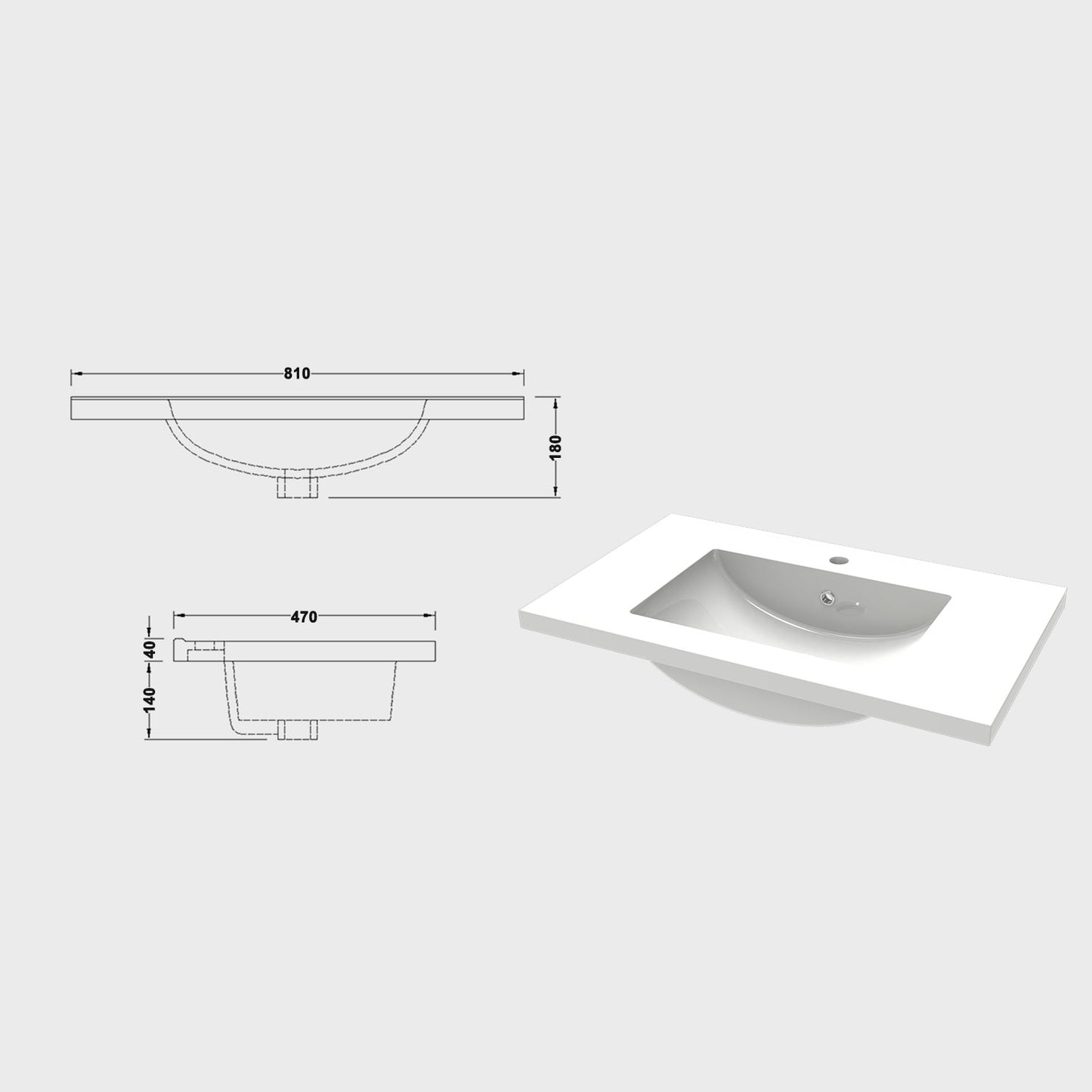 Badezimmermöbel 80cm Mineralguss Waschtisch mit Unterschrank Badmöbel set Badezimmerschränke mit 2 Soft-Close Schubladen Dunkelgrau Matt