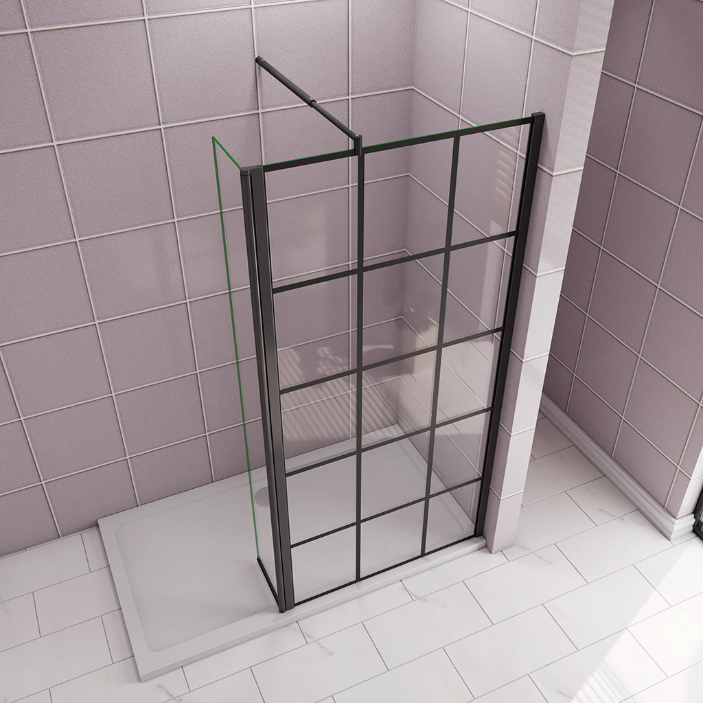 Walk in Duschwänd 100+40 Gittermuster mit Schwenkbar Stabilisationsstange 70-120 cm für badezimmer