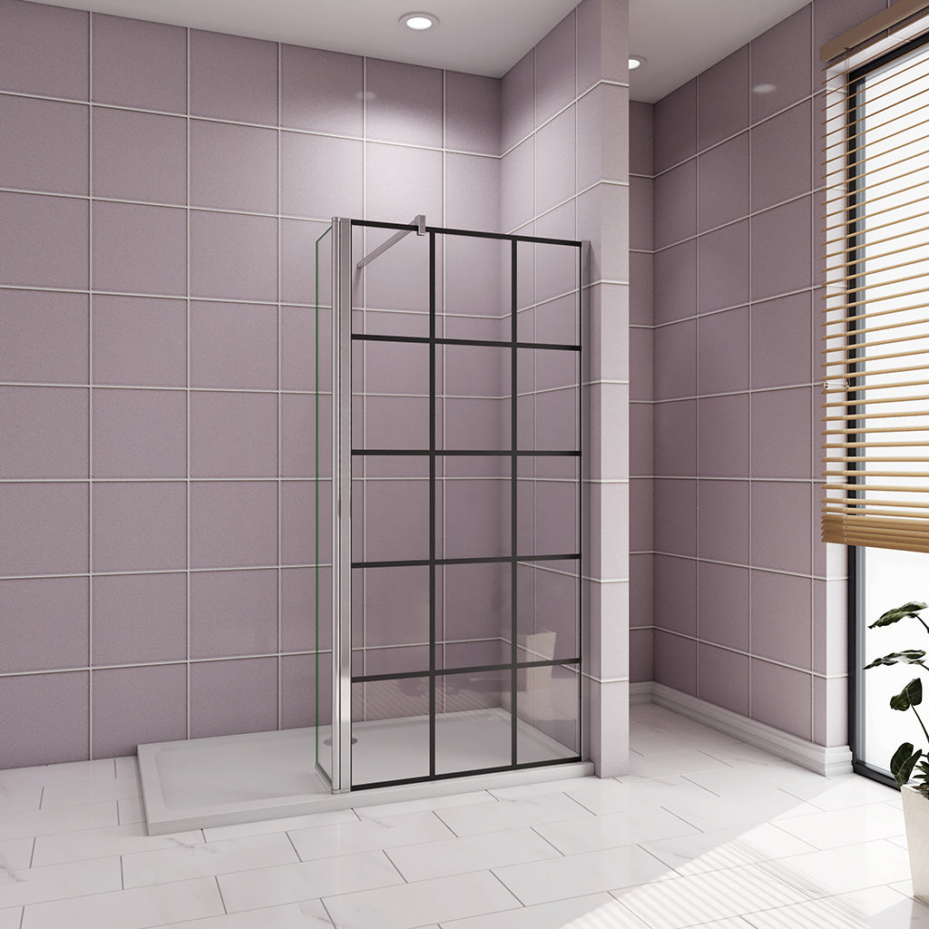 Walk in Duschwand 120+40 Gittermuster mit Schwenkbar Stabilisationsstange 140 cm für badezimmer