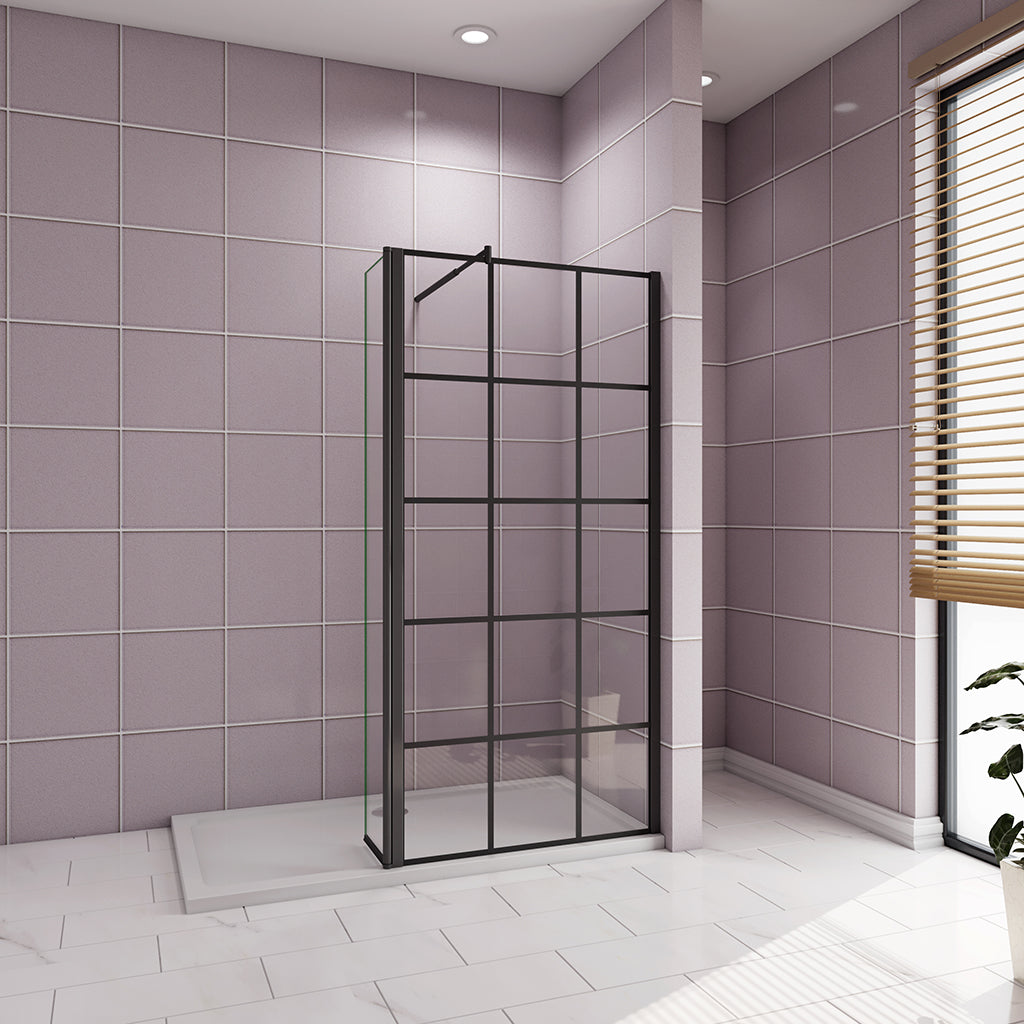 Walk in Duschwand 80+40 Gittermuster mit Schwenkbar Stabilisationsstange 70-120 cm für badezimmer