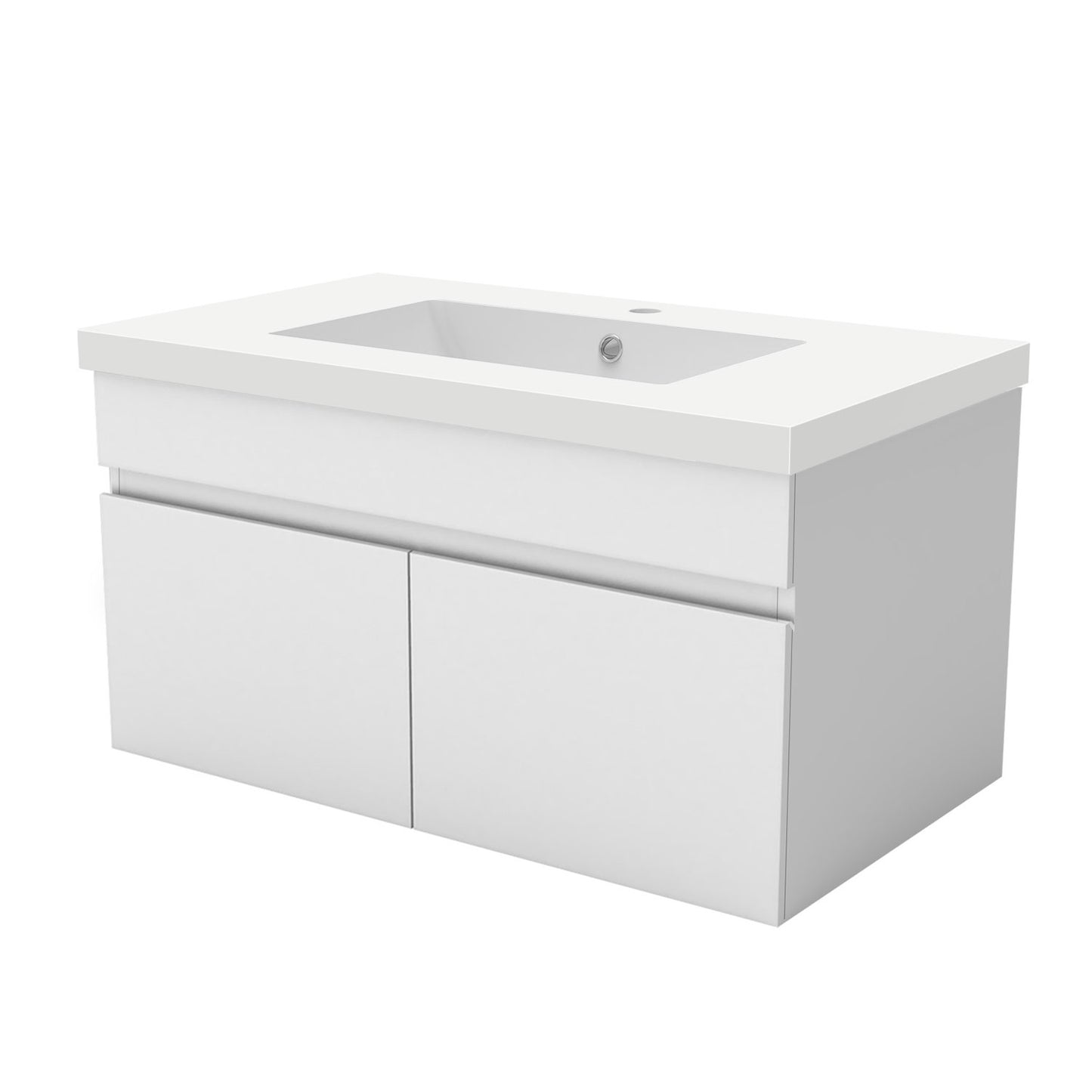 Badezimmer Badmöbel 80cm Mineralguss Waschtisch mit Unterschrank Hängeschrank Weiß Matt Badezimmerschränke Badschrank mit 2 Soft-Close Türen