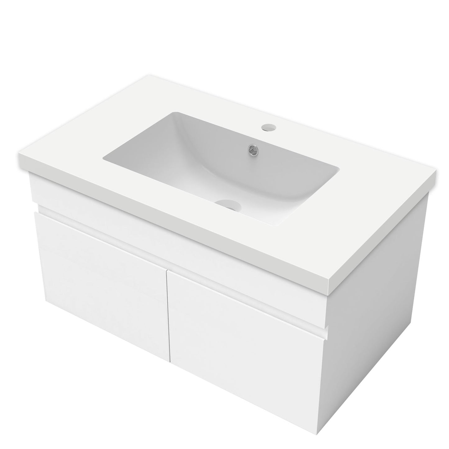 Badezimmer Badmöbel 80cm Mineralguss Waschtisch mit Unterschrank Hängeschrank Weiß Matt Badezimmerschränke Badschrank mit 2 Soft-Close Türen
