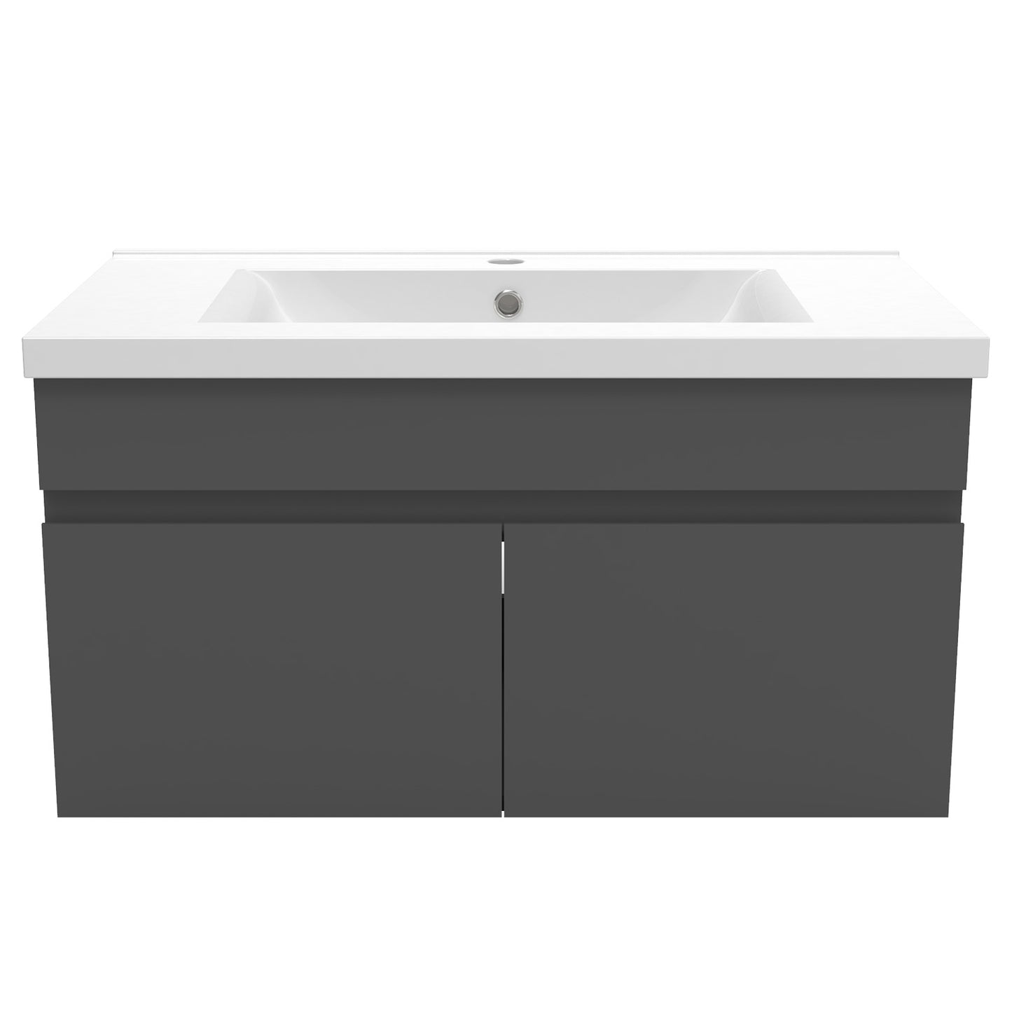 Badezimmer Badmöbel 80cm Keramik Waschtisch mit Unterschrank Hängeschrank Dunkelgrau Matt Badezimmerschränke Badschrank mit 2 Soft-Close Türen