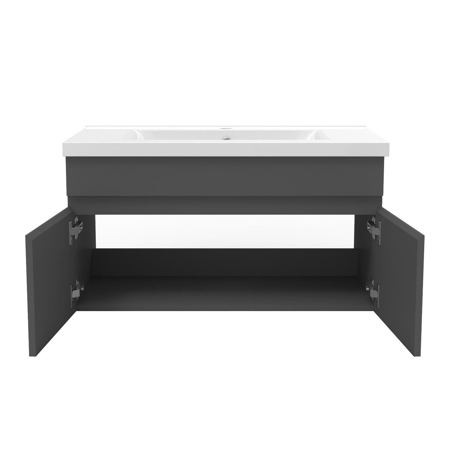 Badezimmer Badmöbel 80cm Keramik Waschtisch mit Unterschrank Hängeschrank Dunkelgrau Matt Badezimmerschränke Badschrank mit 2 Soft-Close Türen
