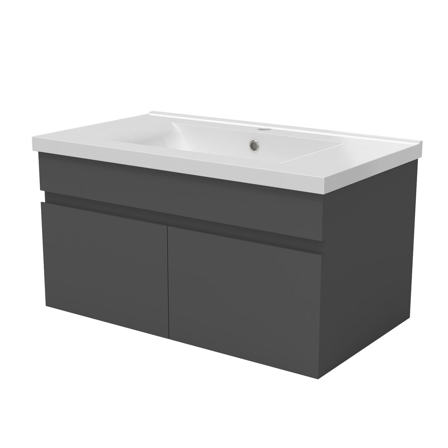 Badezimmer Badmöbel 80cm Keramik Waschtisch mit Unterschrank Hängeschrank Dunkelgrau Matt Badezimmerschränke Badschrank mit 2 Soft-Close Türen