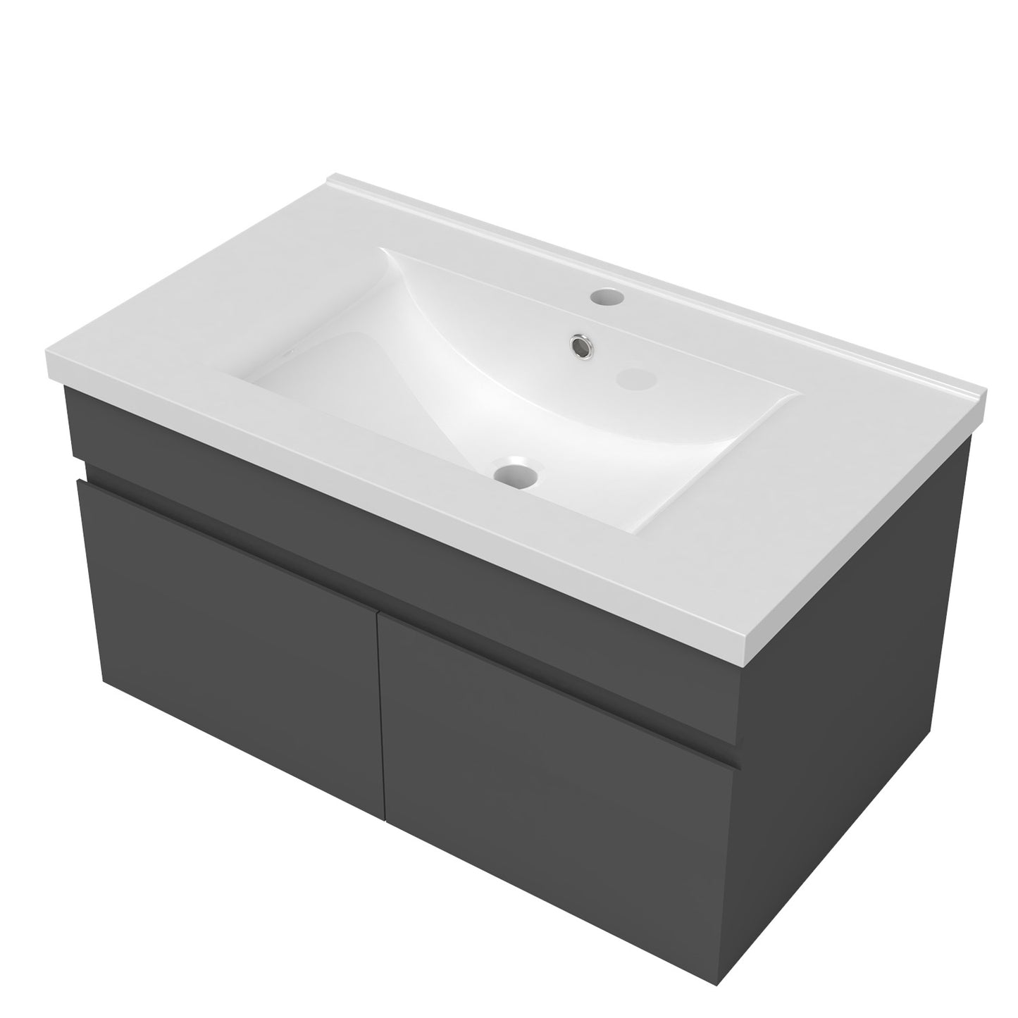 Badezimmer Badmöbel 80cm Keramik Waschtisch mit Unterschrank Hängeschrank Dunkelgrau Matt Badezimmerschränke Badschrank mit 2 Soft-Close Türen