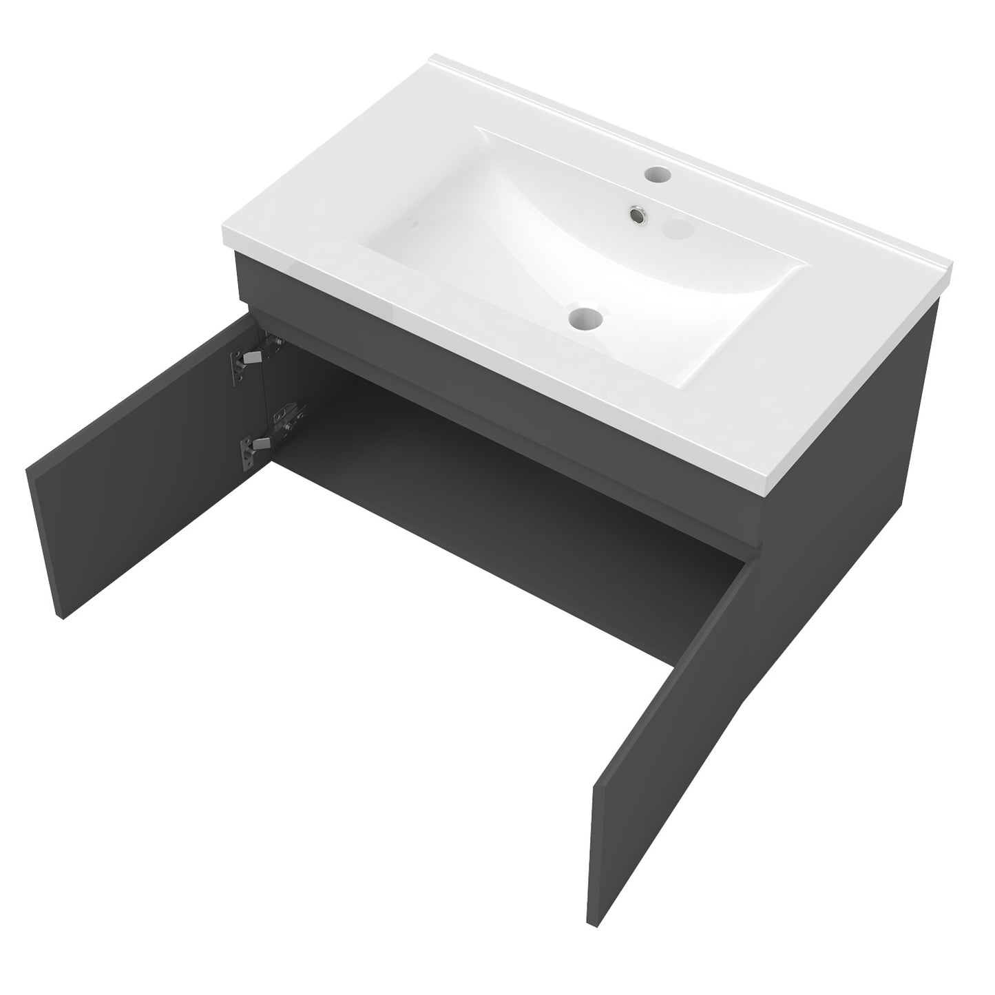 Badezimmer Badmöbel 80cm Keramik Waschtisch mit Unterschrank Hängeschrank Dunkelgrau Matt Badezimmerschränke Badschrank mit 2 Soft-Close Türen