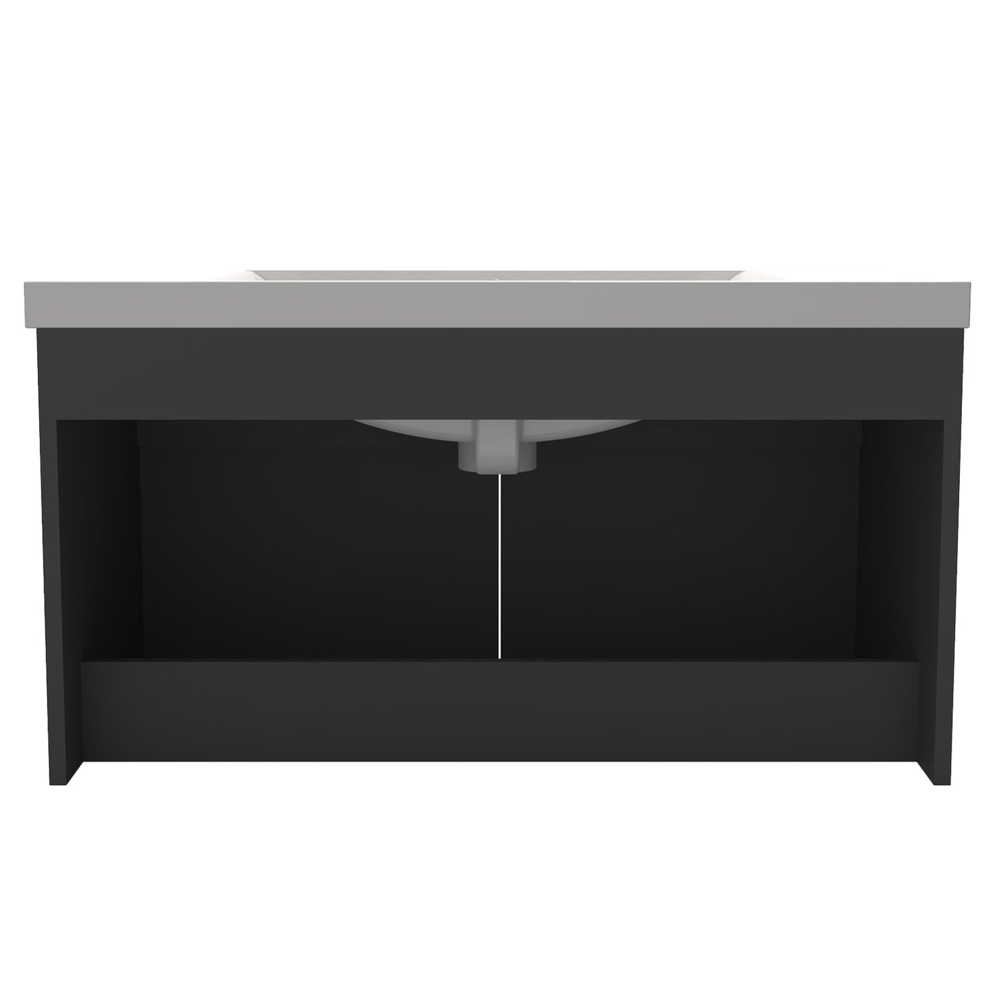 Badezimmer Badmöbel 80cm Keramik Waschtisch mit Unterschrank Hängeschrank Dunkelgrau Matt Badezimmerschränke Badschrank mit 2 Soft-Close Türen