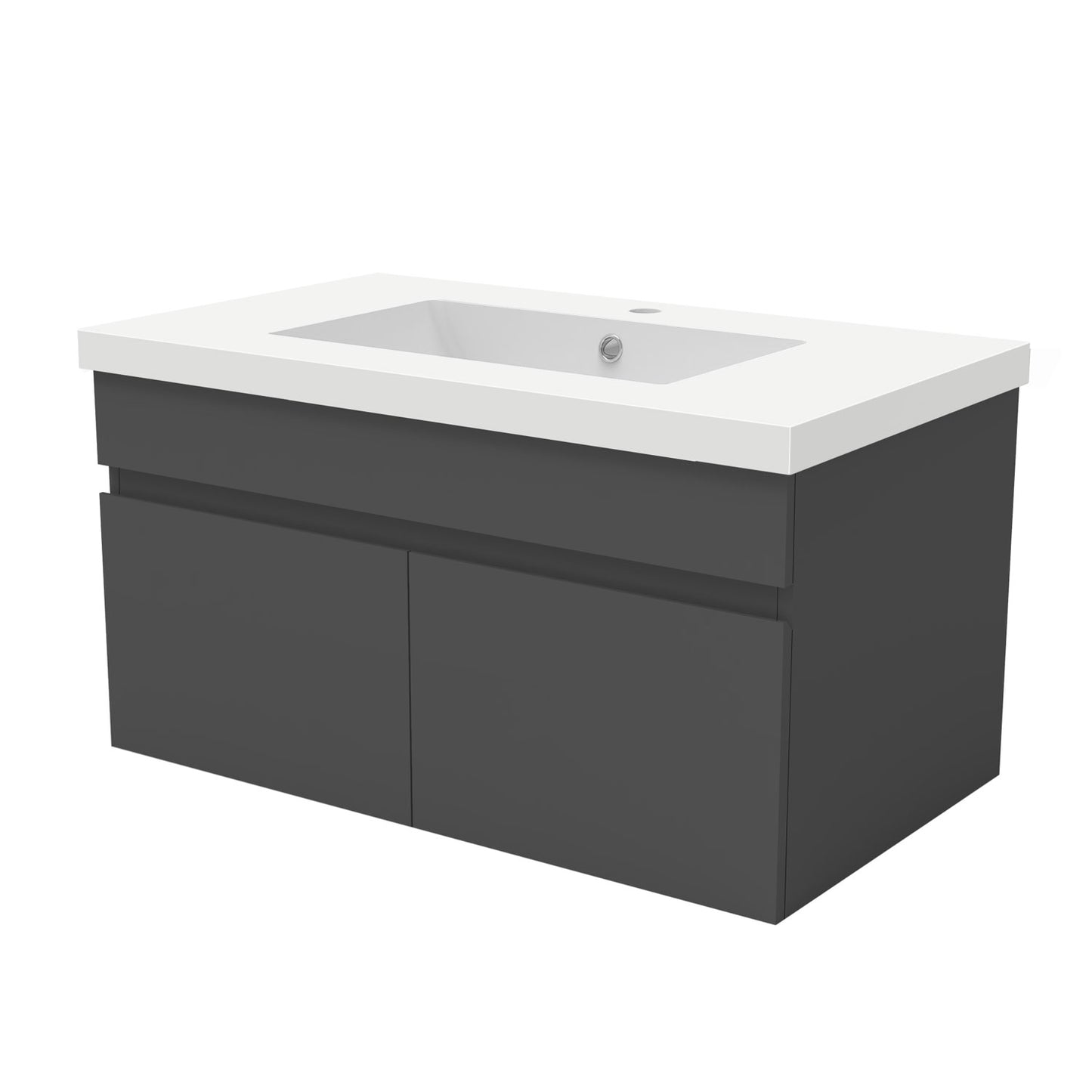 Badezimmer Badmöbel 80cm Mineralguss Waschtisch mit Unterschrank Hängeschrank Dunkelgrau Matt Badezimmerschränke Badschrank mit 2 Soft-Close Türen