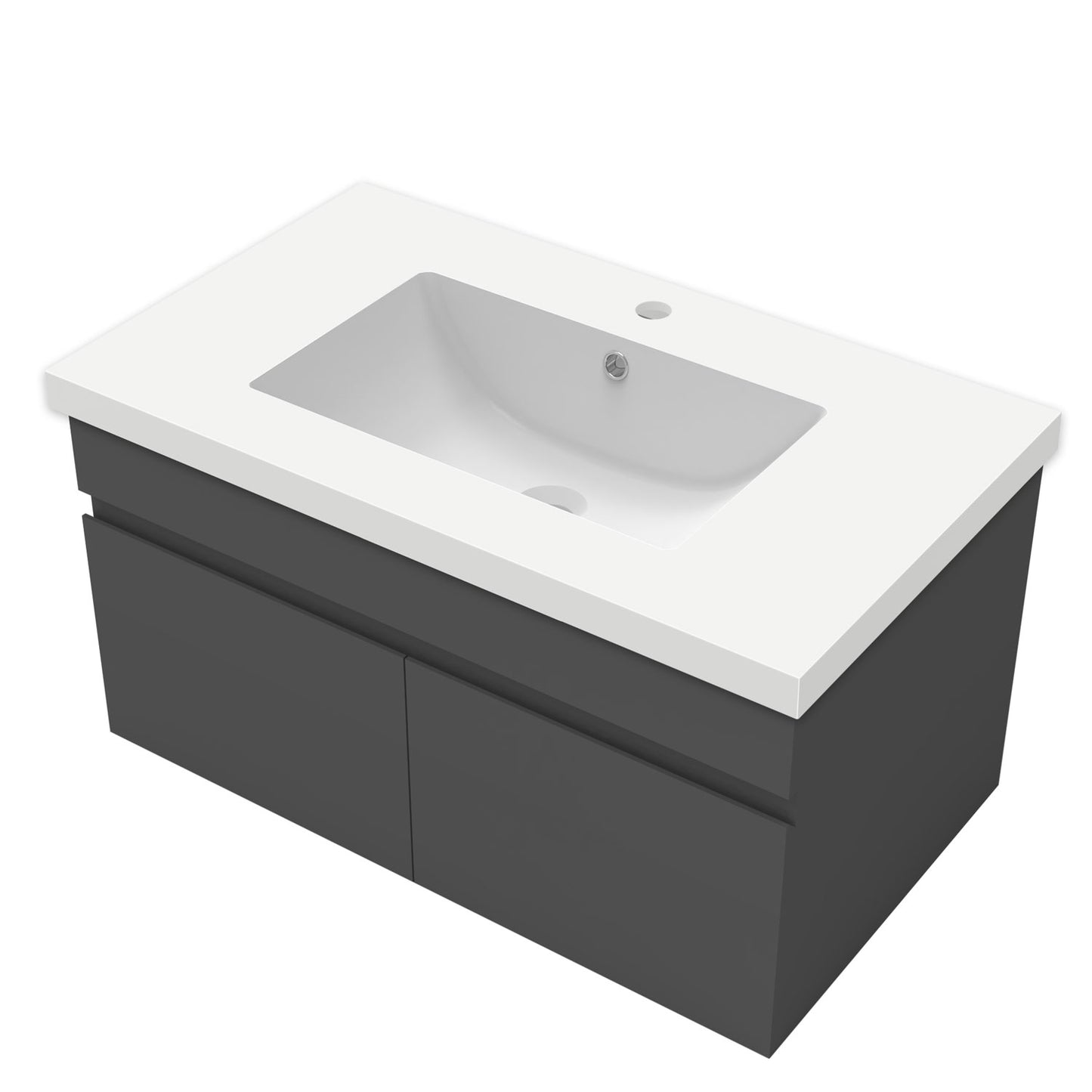 Badezimmer Badmöbel 80cm Mineralguss Waschtisch mit Unterschrank Hängeschrank Dunkelgrau Matt Badezimmerschränke Badschrank mit 2 Soft-Close Türen