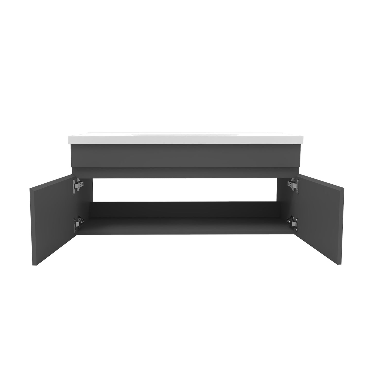 Badezimmer Badmöbel 100cm Keramik Waschtisch mit Unterschrank Hängeschrank Dunkelgrau Matt Badezimmerschränke Badschrank mit 2 Soft-Close Türen
