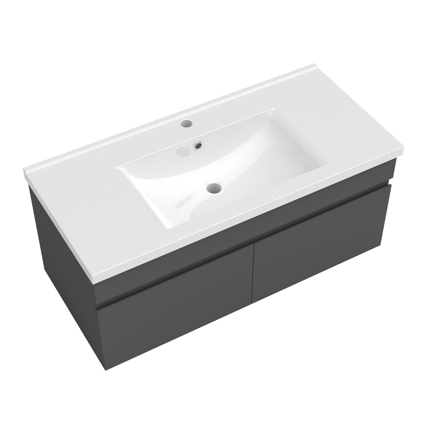 Badezimmer Badmöbel 100cm Keramik Waschtisch mit Unterschrank Hängeschrank Dunkelgrau Matt Badezimmerschränke Badschrank mit 2 Soft-Close Türen