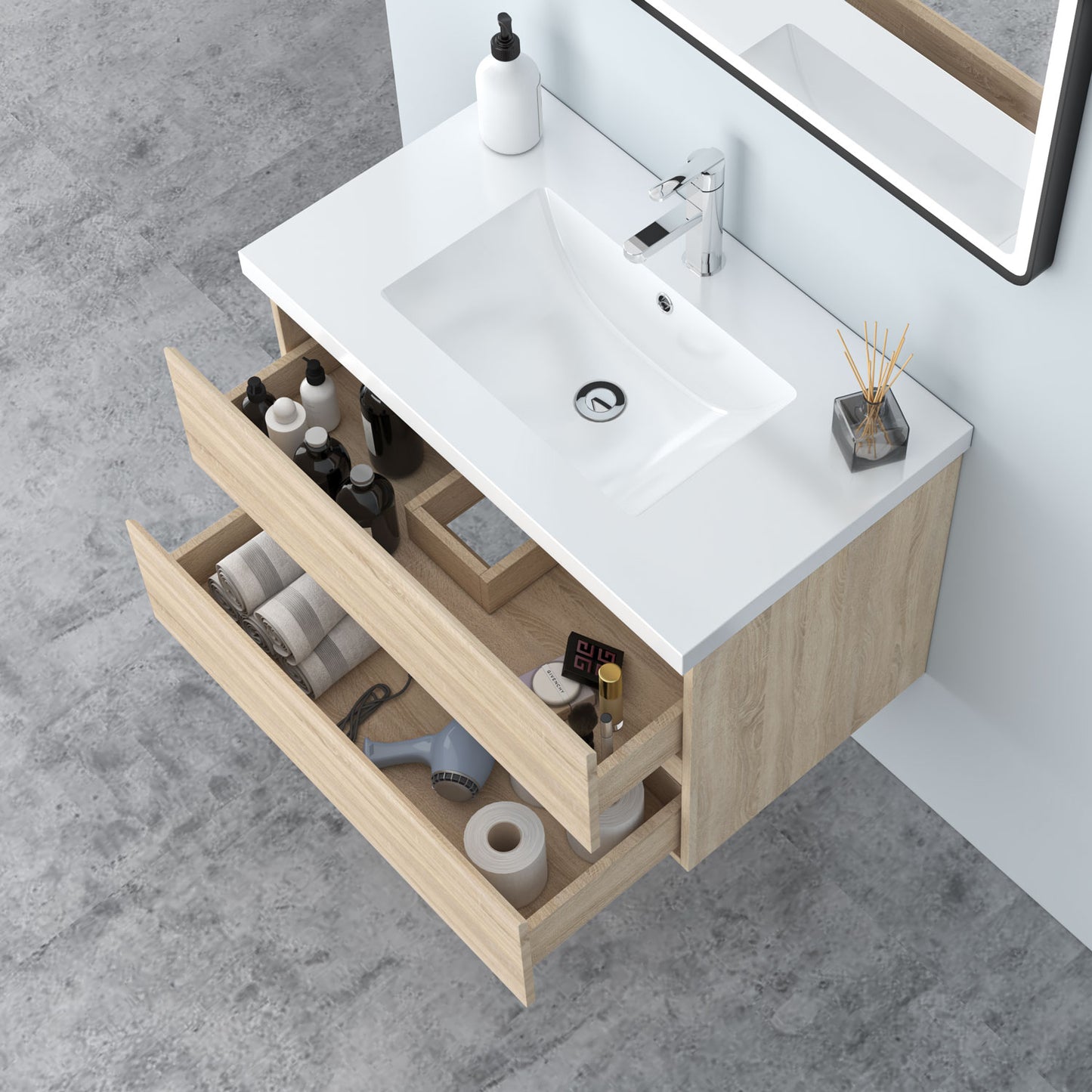 Waschtisch mit Unterschrank 80 cm Badmöbel Set Waschbecken mit Unterschrank Eiche Matt Softclose