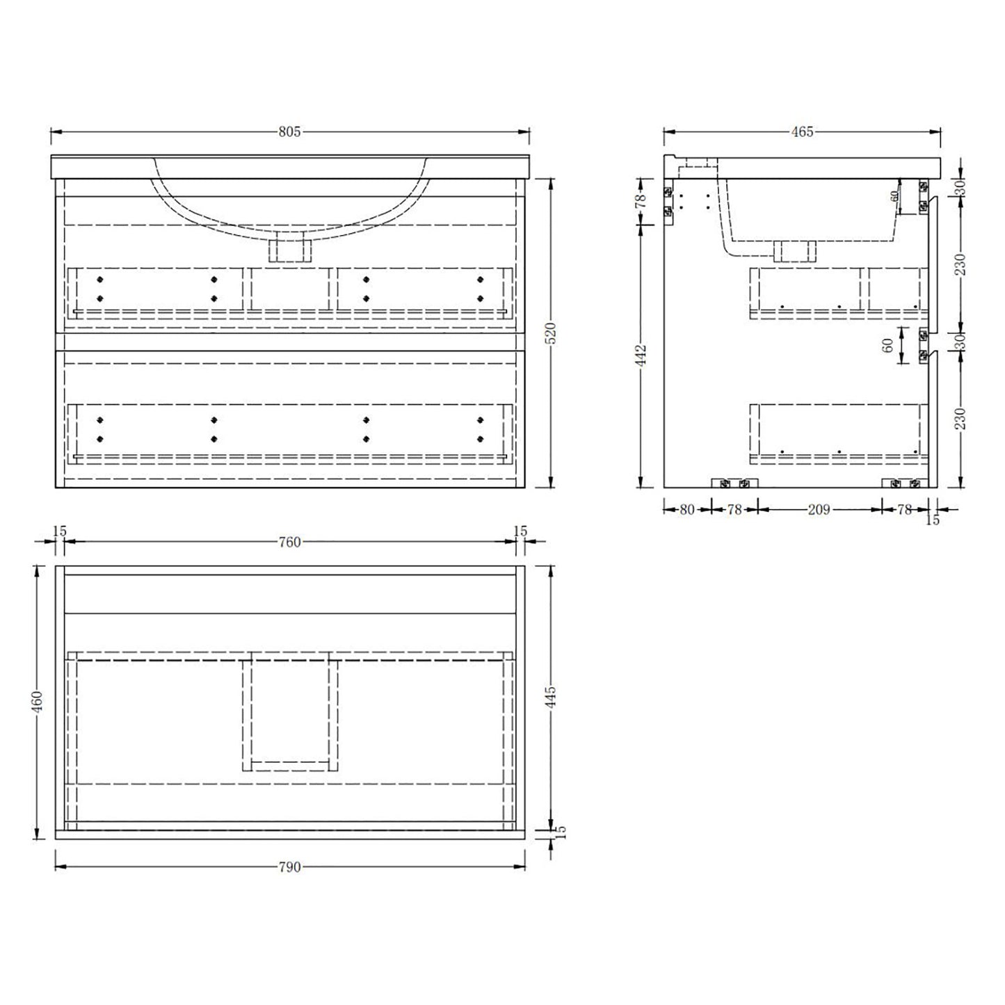 Badezimmermöbel 80cm Mineralguss Waschtisch mit Unterschrank Badmöbel set Badezimmerschränke mit 2 Soft-Close Schubladen Weiß Matt