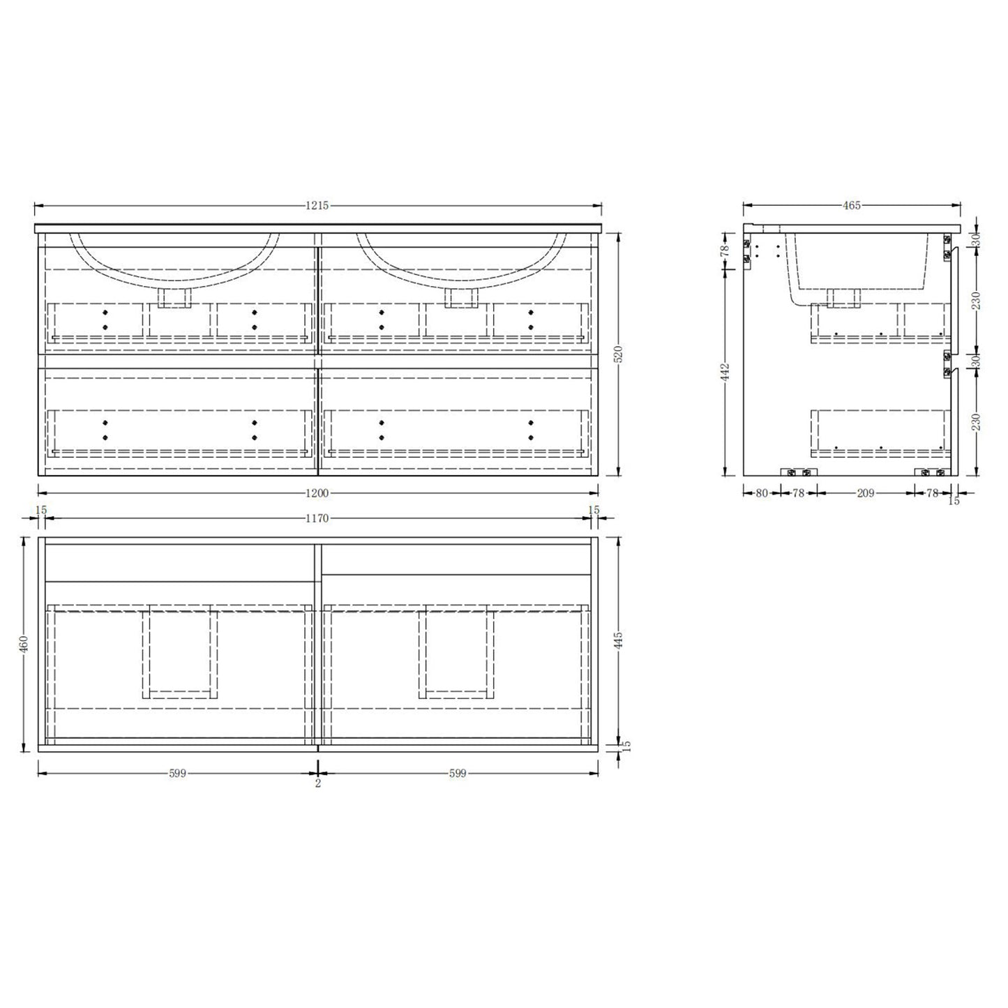 Badezimmermöbel 120cm Mineralguss Waschtisch mit Unterschrank Badmöbel set Badezimmerschränke mit 4 Soft-Close Schubladen Dunkelgrau Matt