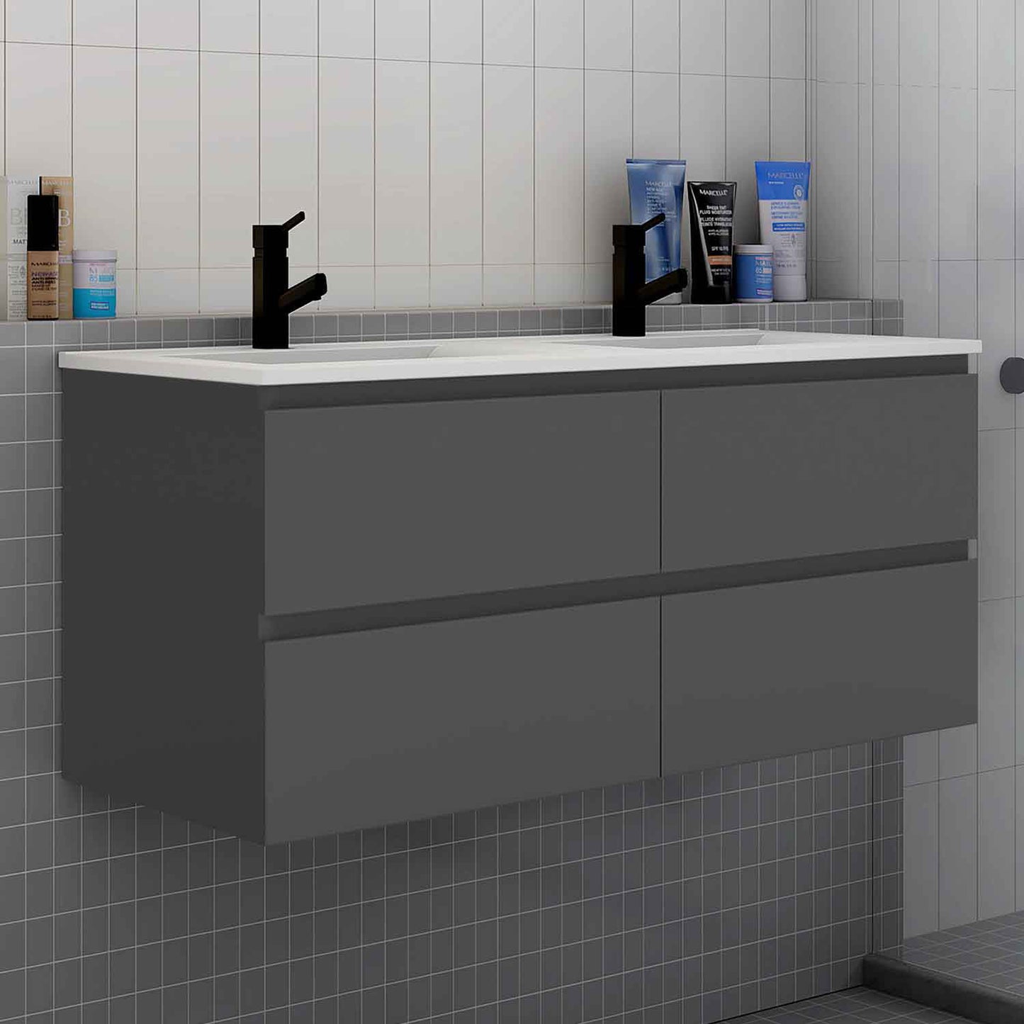 Badmöbel Set 120 cm Anthrazit Waschbecken mit Unterschrank Soft-Close