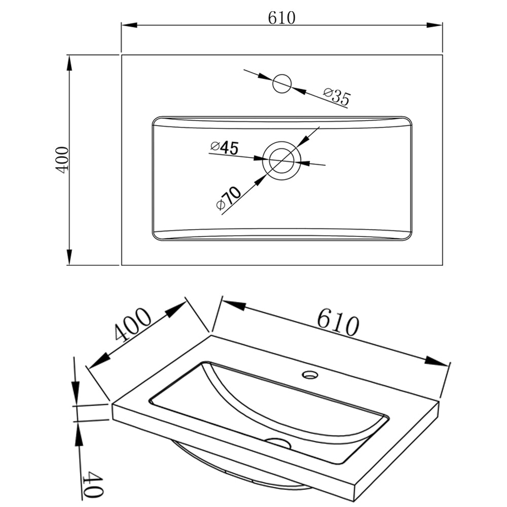 Badezimmer Badmöbel 60cm Mineralguss Waschtisch mit Unterschrank Hängeschrank Weiß Matt Badezimmerschränke Badschrank mit 2 Soft-Close Türen